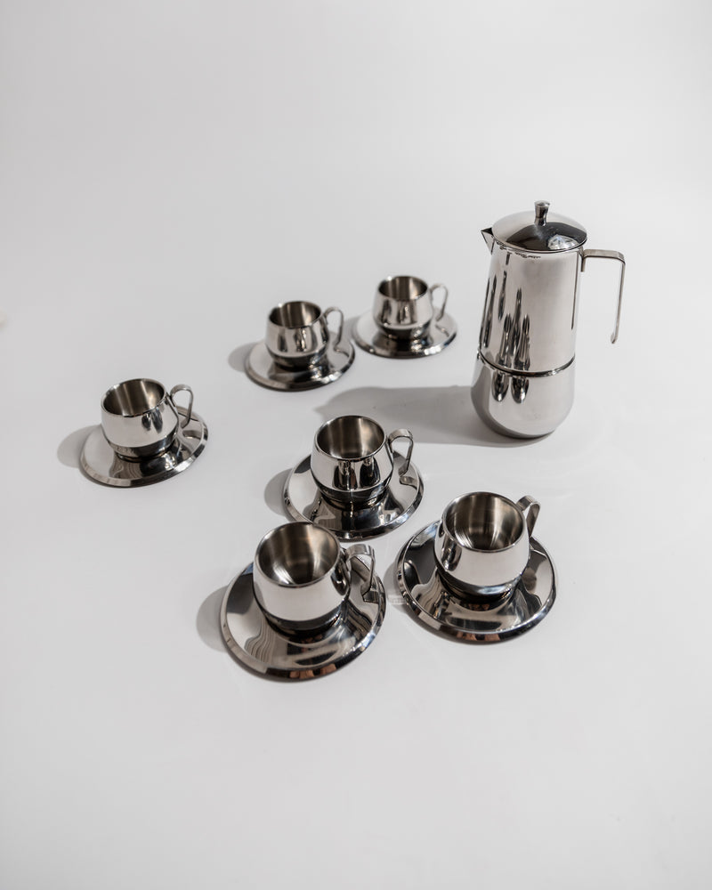Vintage Stainless Steel Coffee Set, 13 Pieces by Gnutti | The Oblist — polished finish