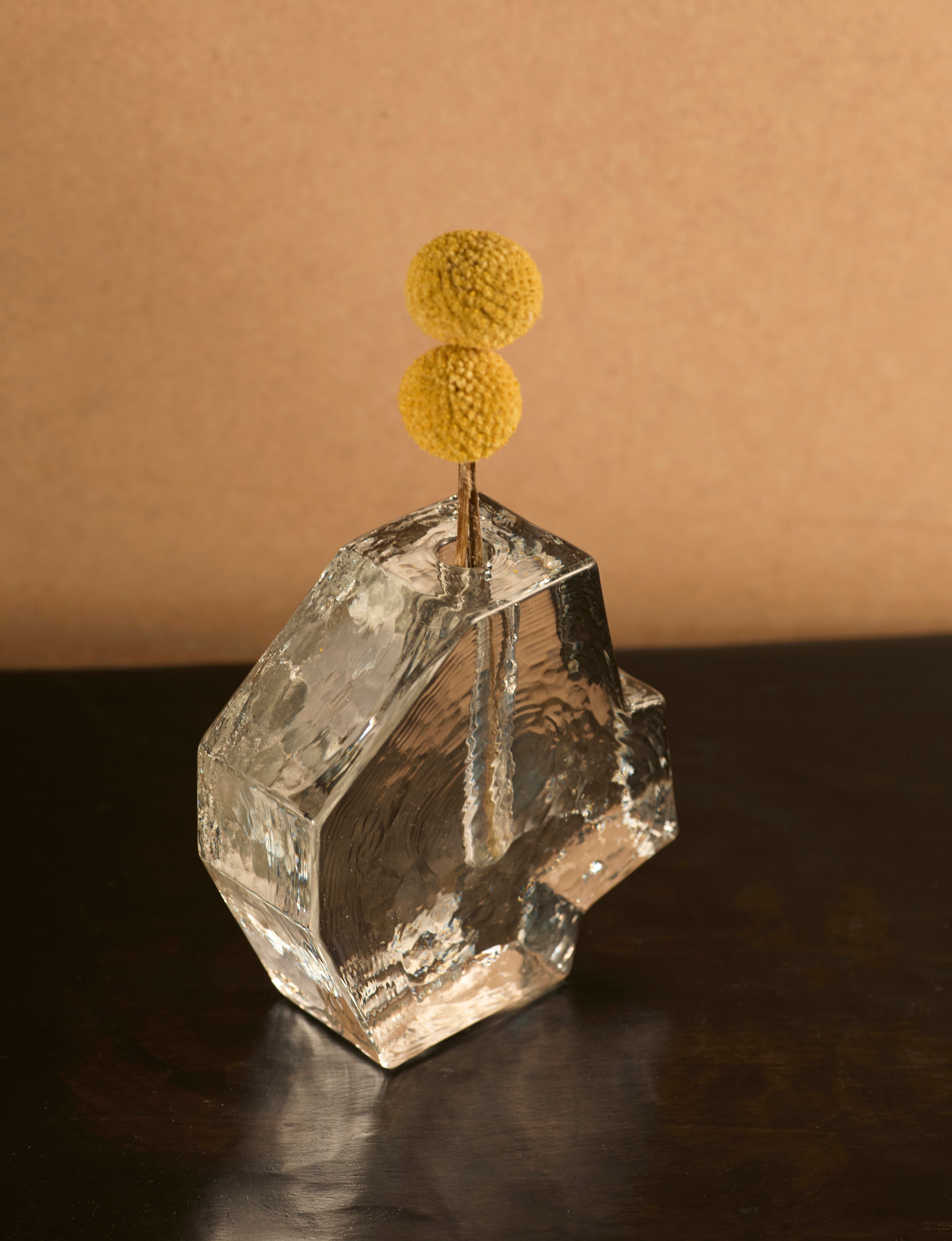 Vintage Scandinavian Clear Vase in Glass — back view on dark surface