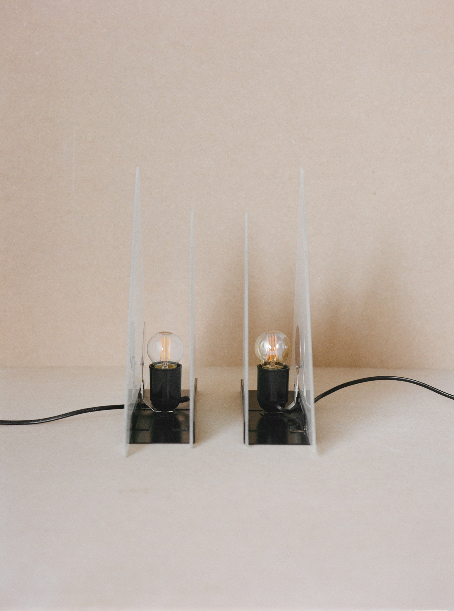 Vintage Glass Pyramid Postmodern Table Lamp C.1980 — lifestyle setting