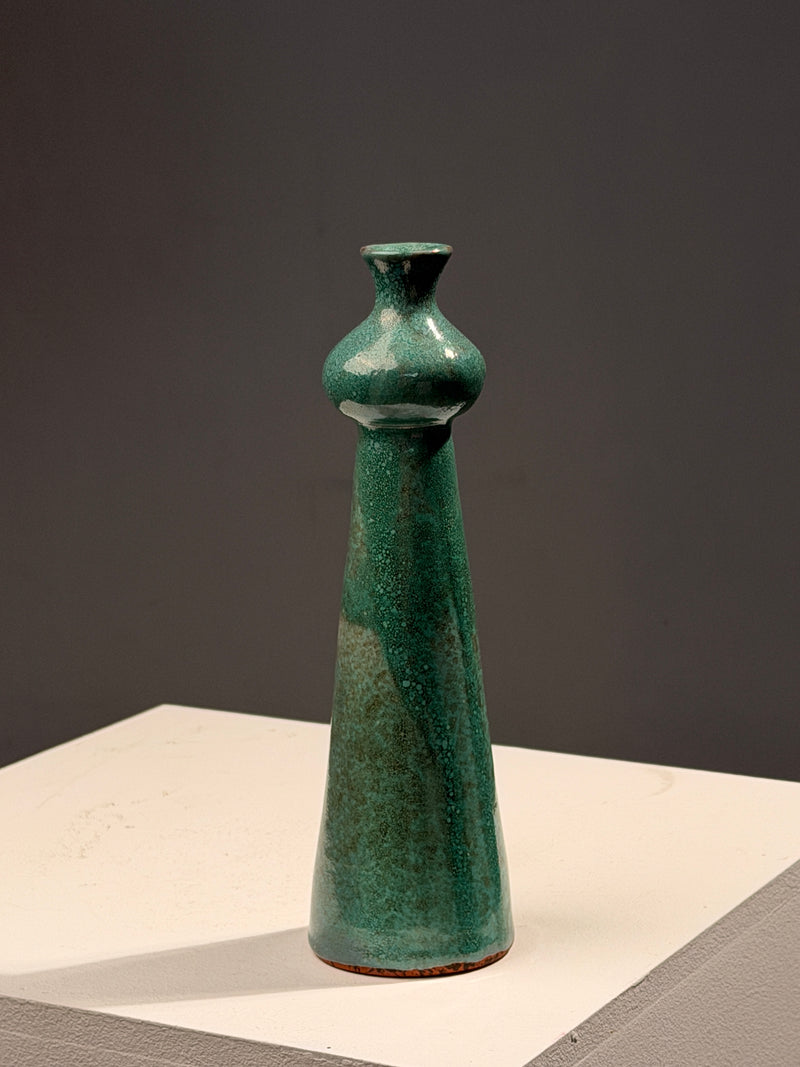 Elegant green glazed terracotta soliflore vase, circa 1960 by Figuresdesign | The Oblist