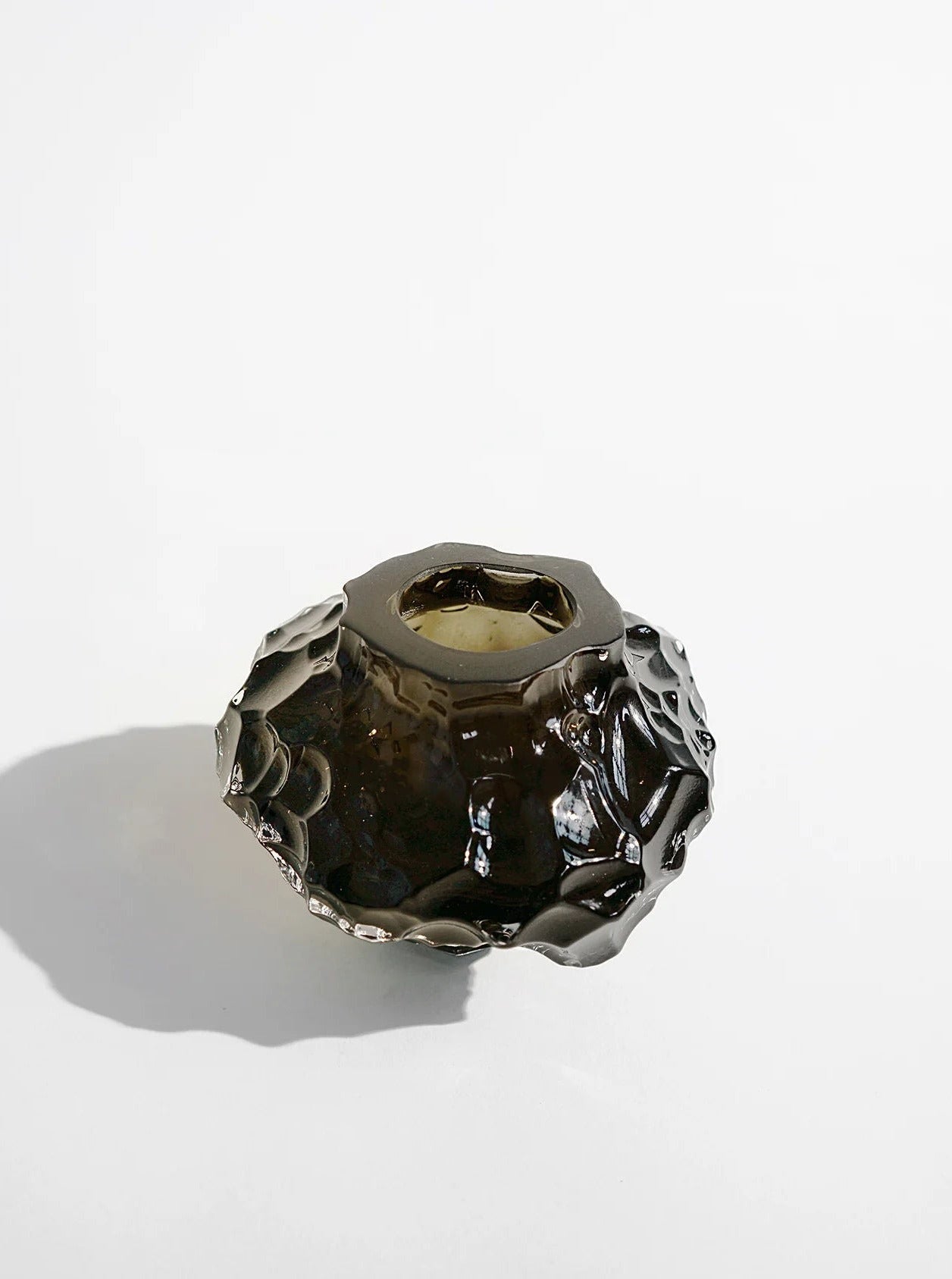 Canyon Vase - Mini - New Smoke — side angle showing textured glass surface