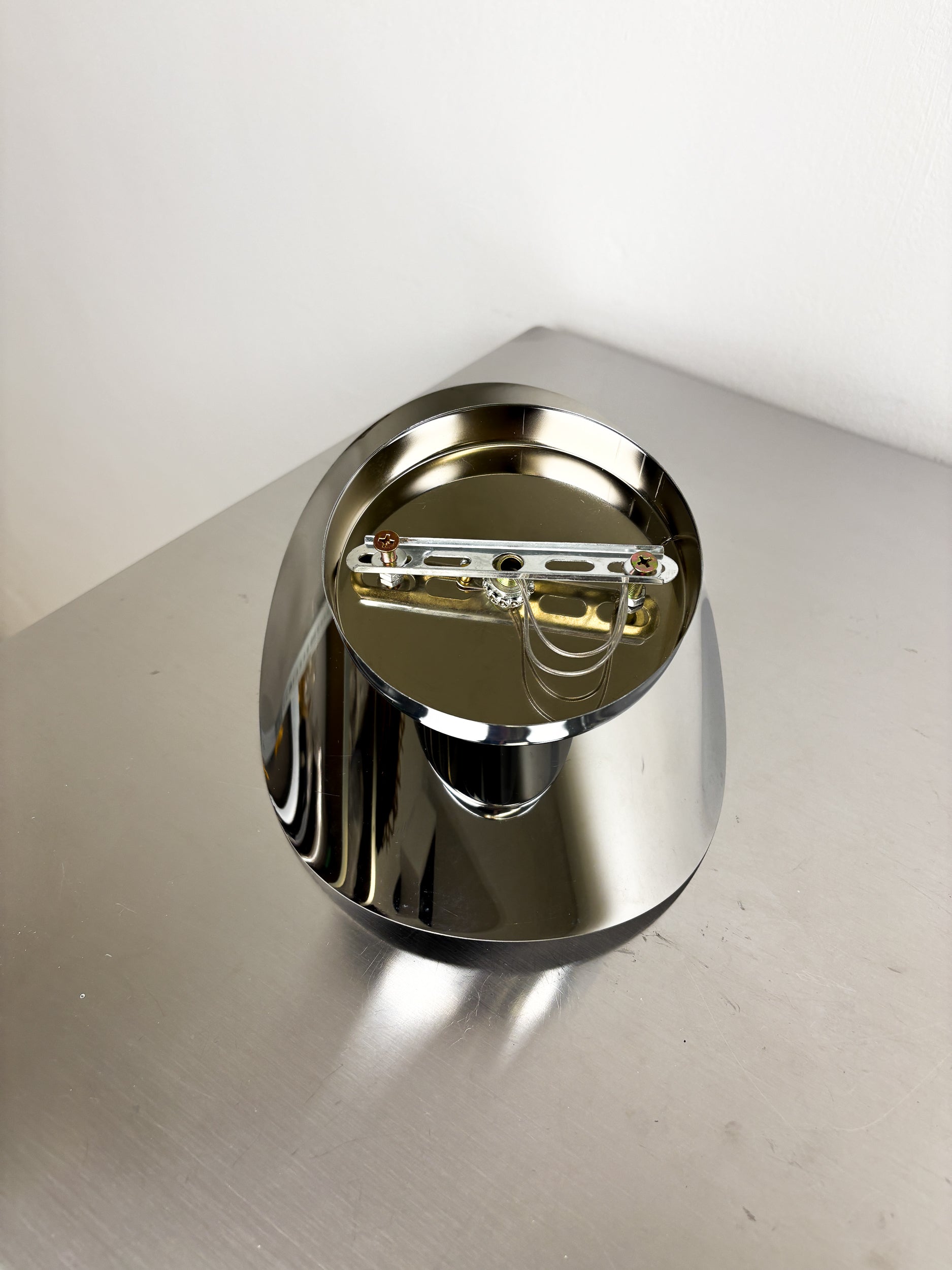 Folio Sconce, Chromed Metal, Italy, 1970s — back view showing mounting hardware