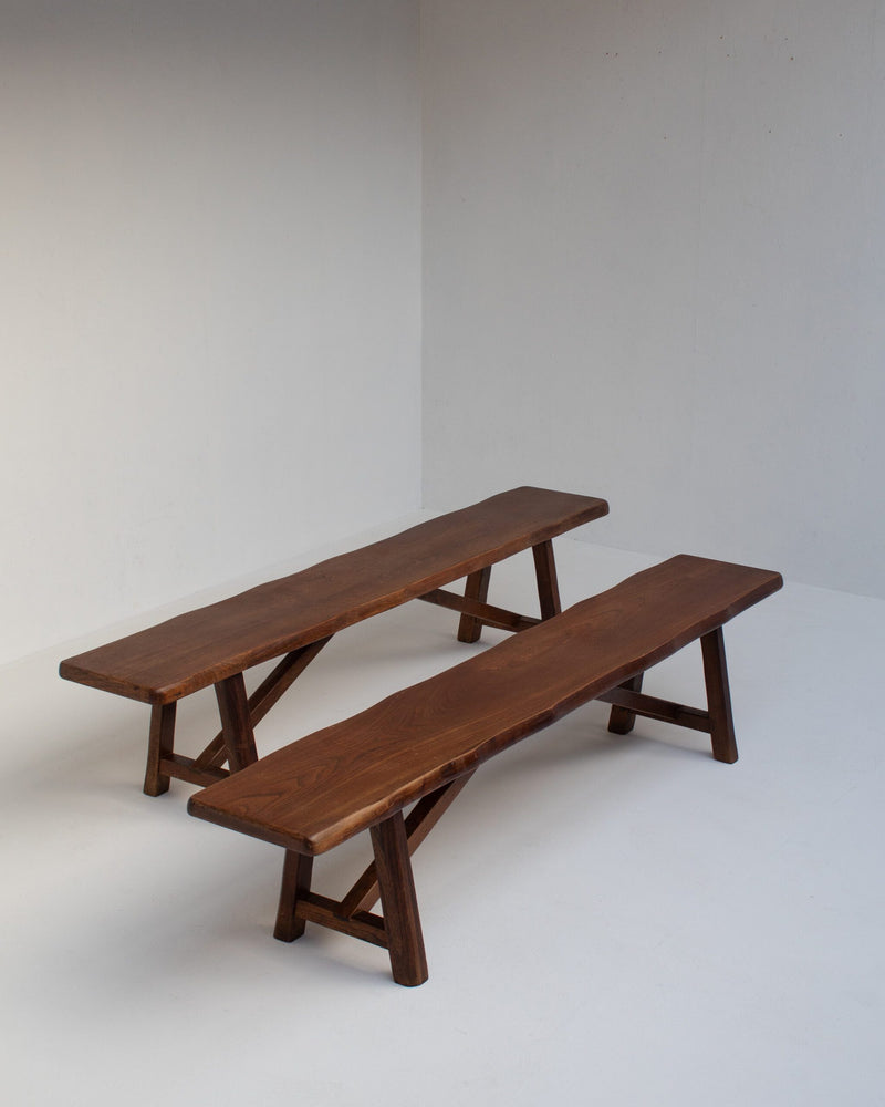 Rustique Bench in Wood — angled view highlighting rich brown wood grain