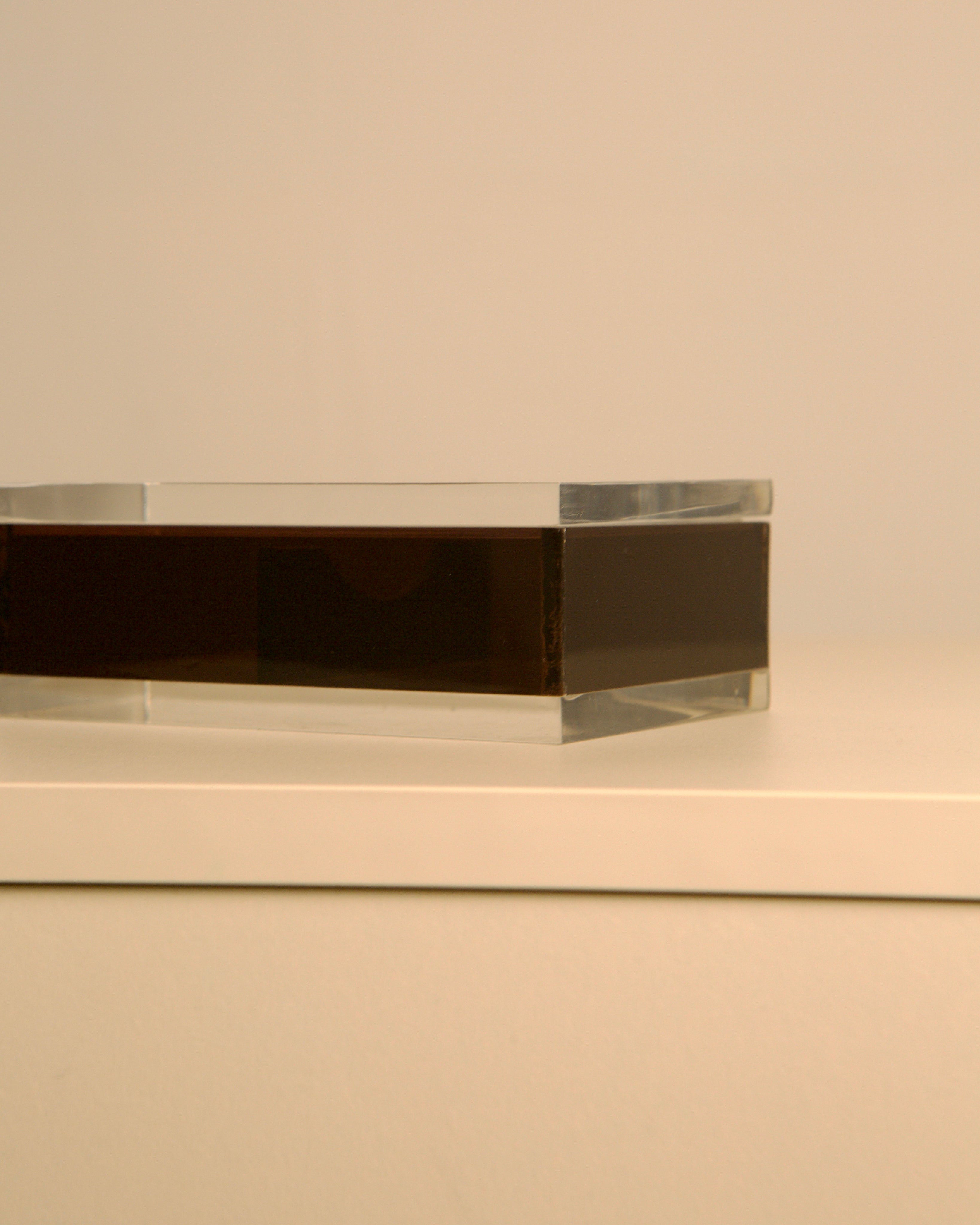 Italian smoked and clear plexiglass box, 70s — close-up