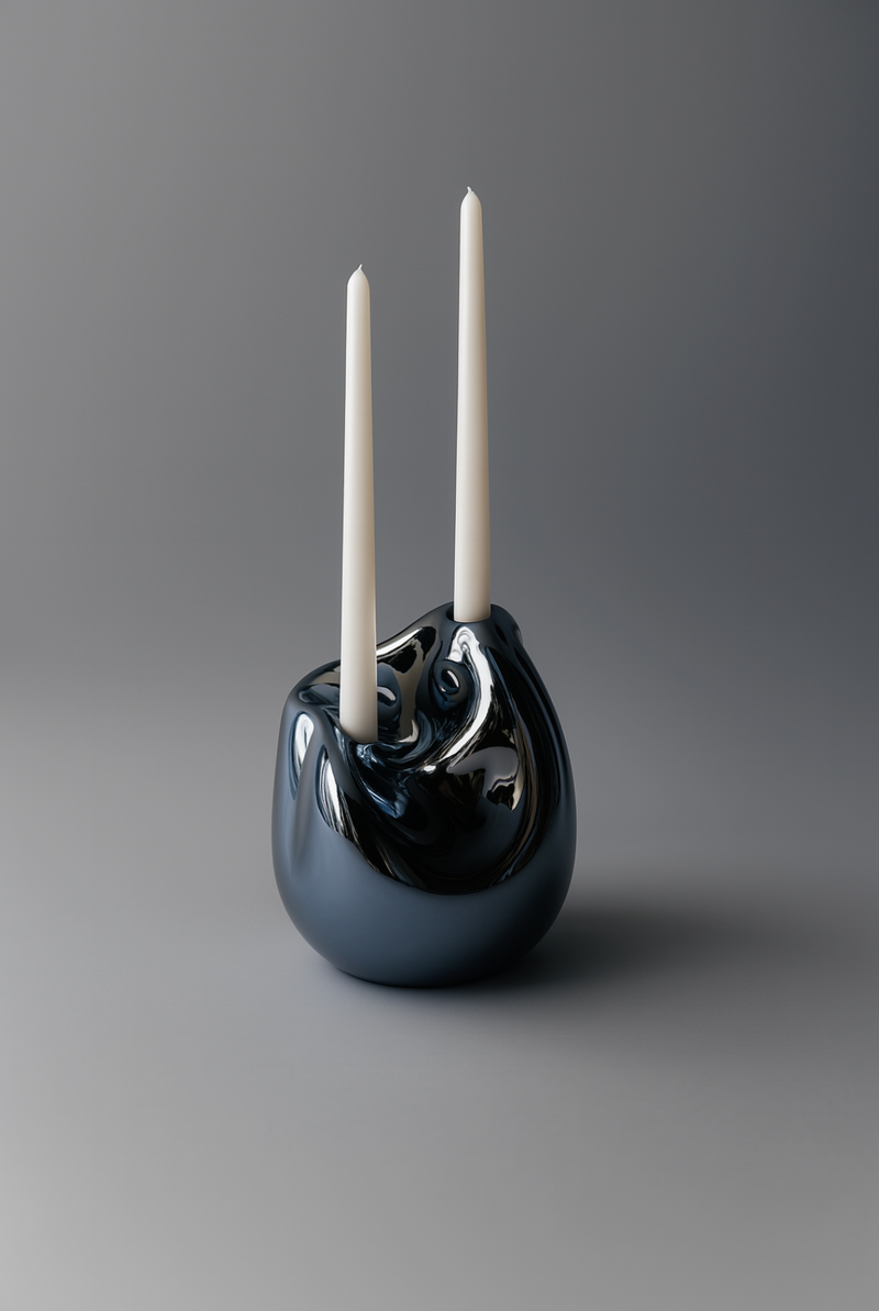 Lumi Candle Holder IV by HOMA | The Oblist — glossy ceramic, dark blue