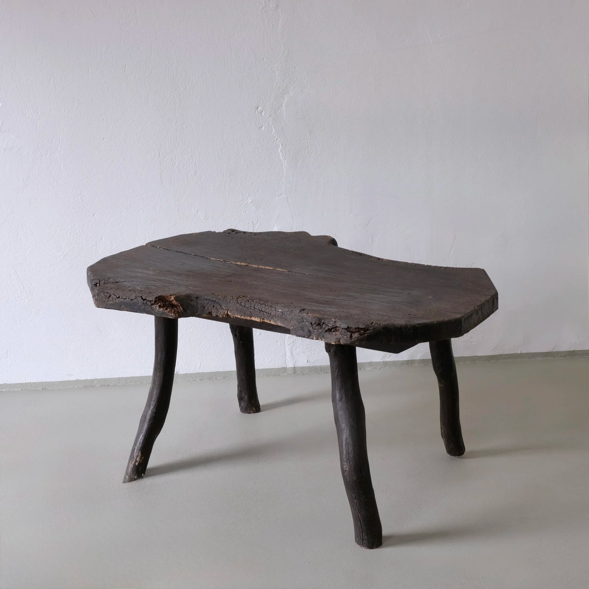 Wabi-Sabi Rustic Dark Wood Side Table | Belgium | Vintage — close-up