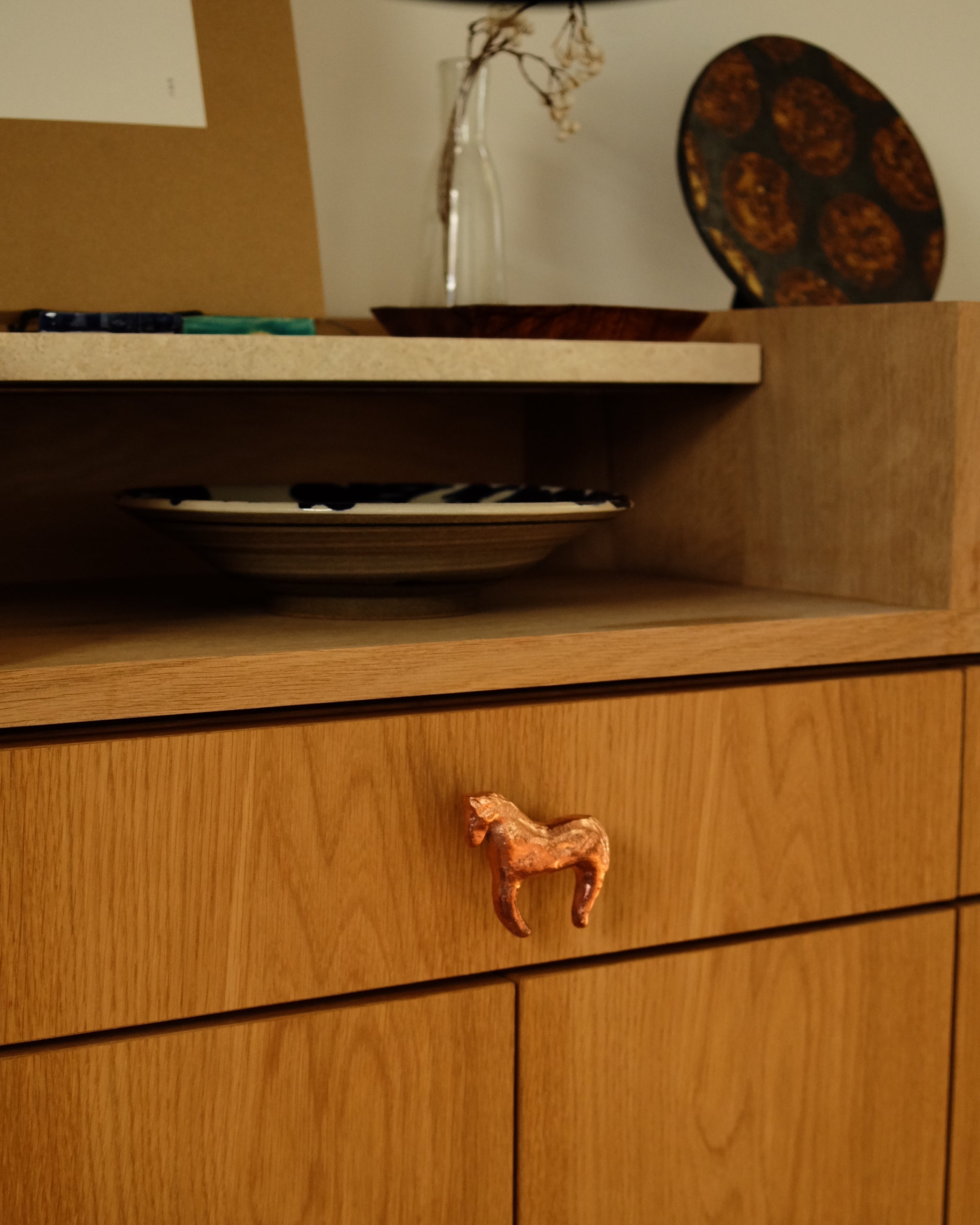 FOAL Cabinet Knob/Wall Hook — side view on wooden cabinet