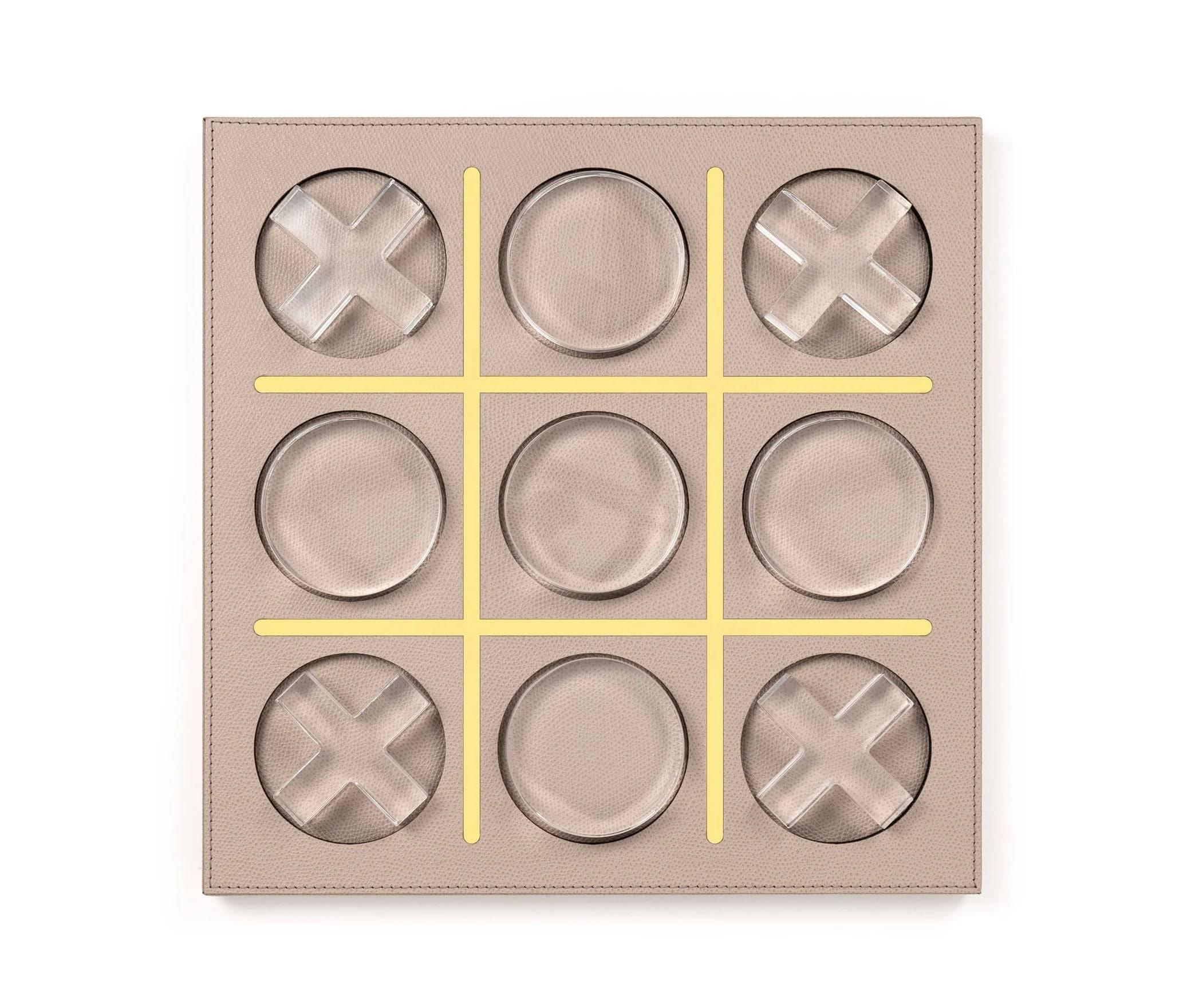 Family Games Boston Tris - Tic Tac Toe 39X39XH2.5 cm Grained Leather Taupe Pinetti