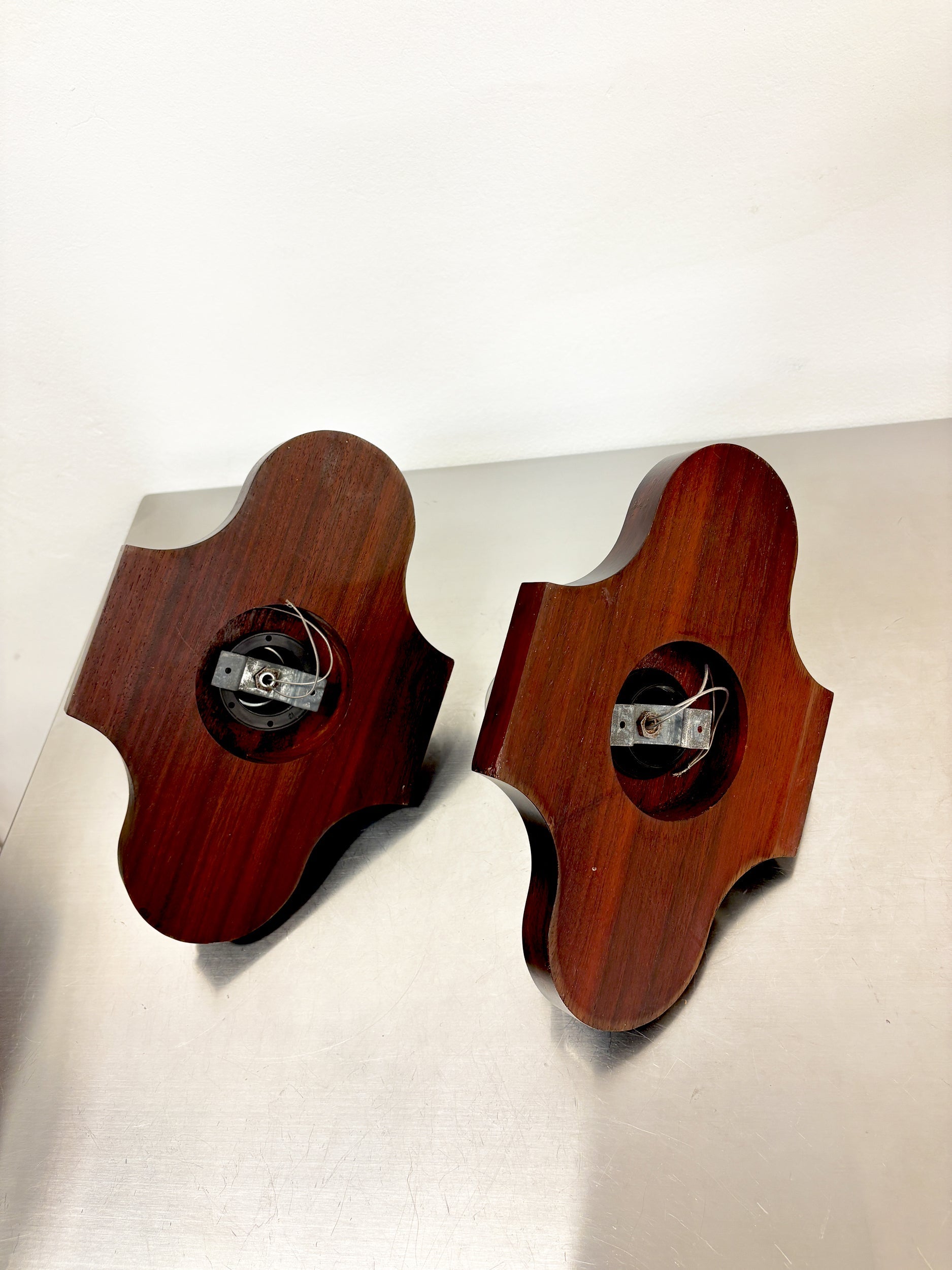 Pair of Geometric Art Deco Wall Lights, Carved wood, France, 1960s — additional view