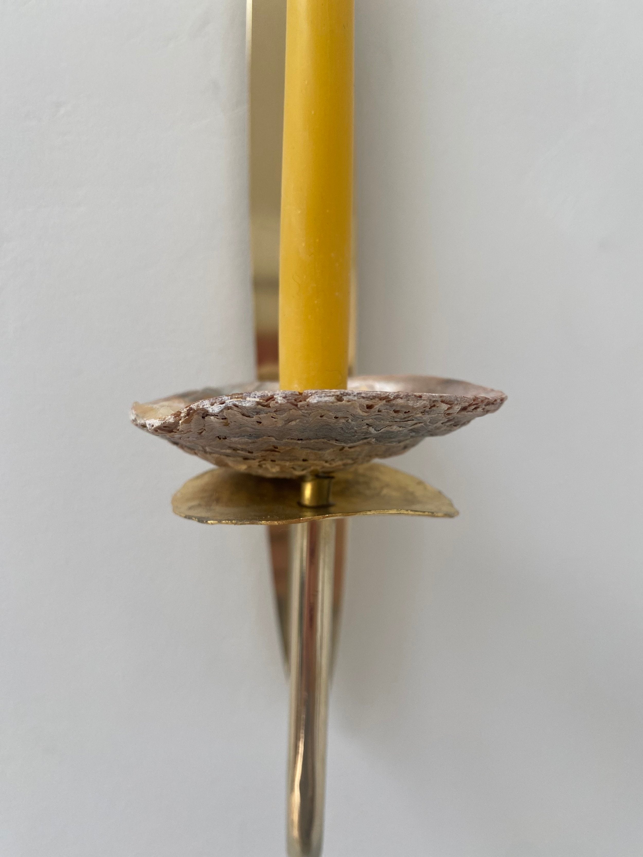 Norfolk Shell Sconce a pair D2025 — close-up of brass candle holder