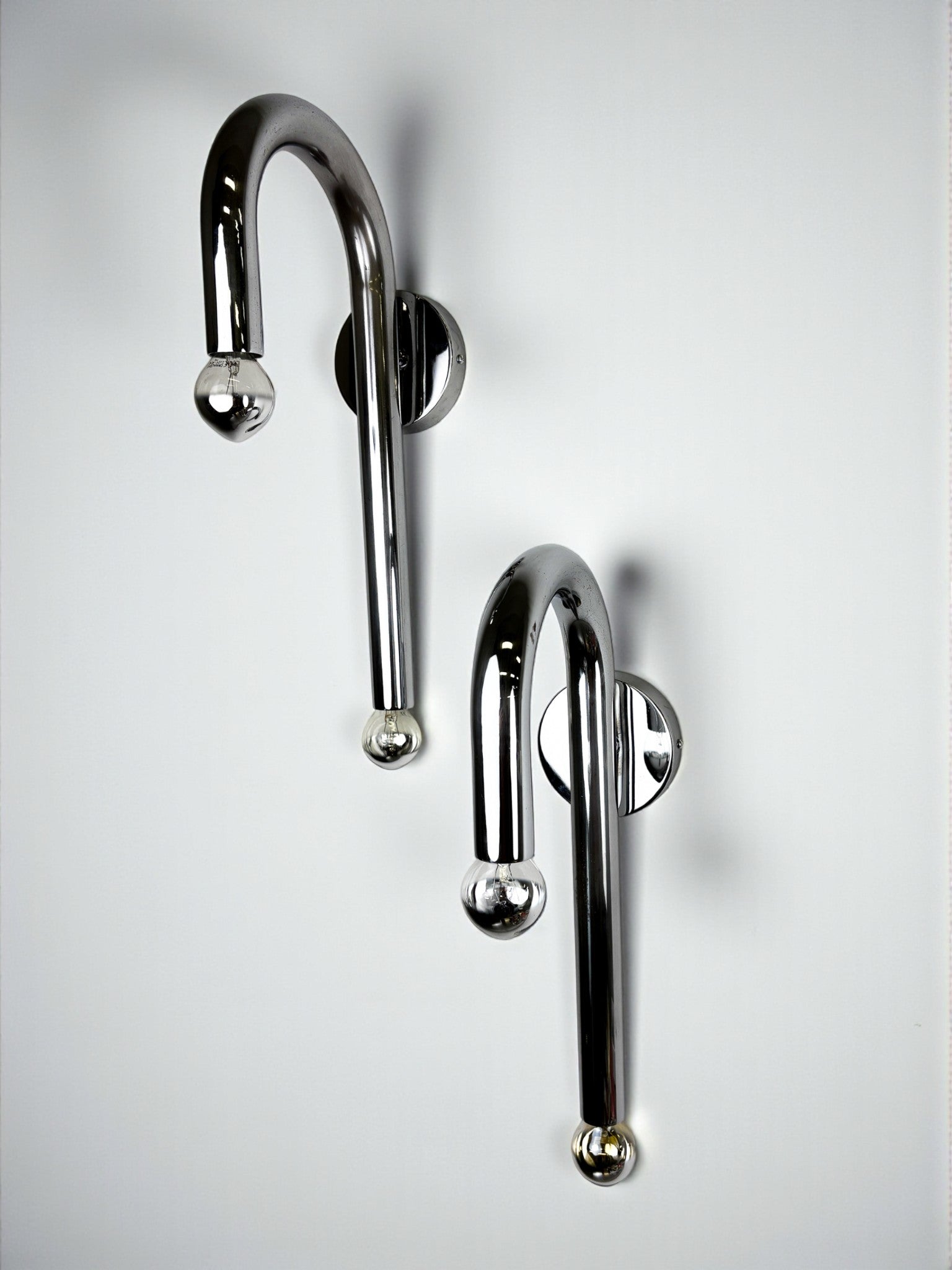 Pair of Space-Age Tubular Wall Lights, Chromed Metal, Italy, 1970s by Malamar Studio | The Oblist
