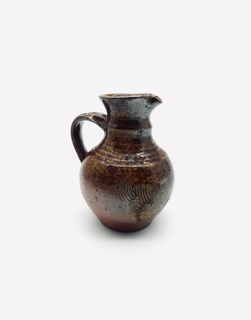 Vintage French stoneware pitcher with glazed brown finish