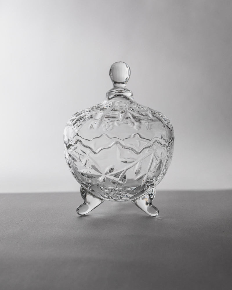 1980s Glass Bonboniere, Footed Lidded Bowl by Bottega Jacobs | The Oblist — clear glass, vintage design