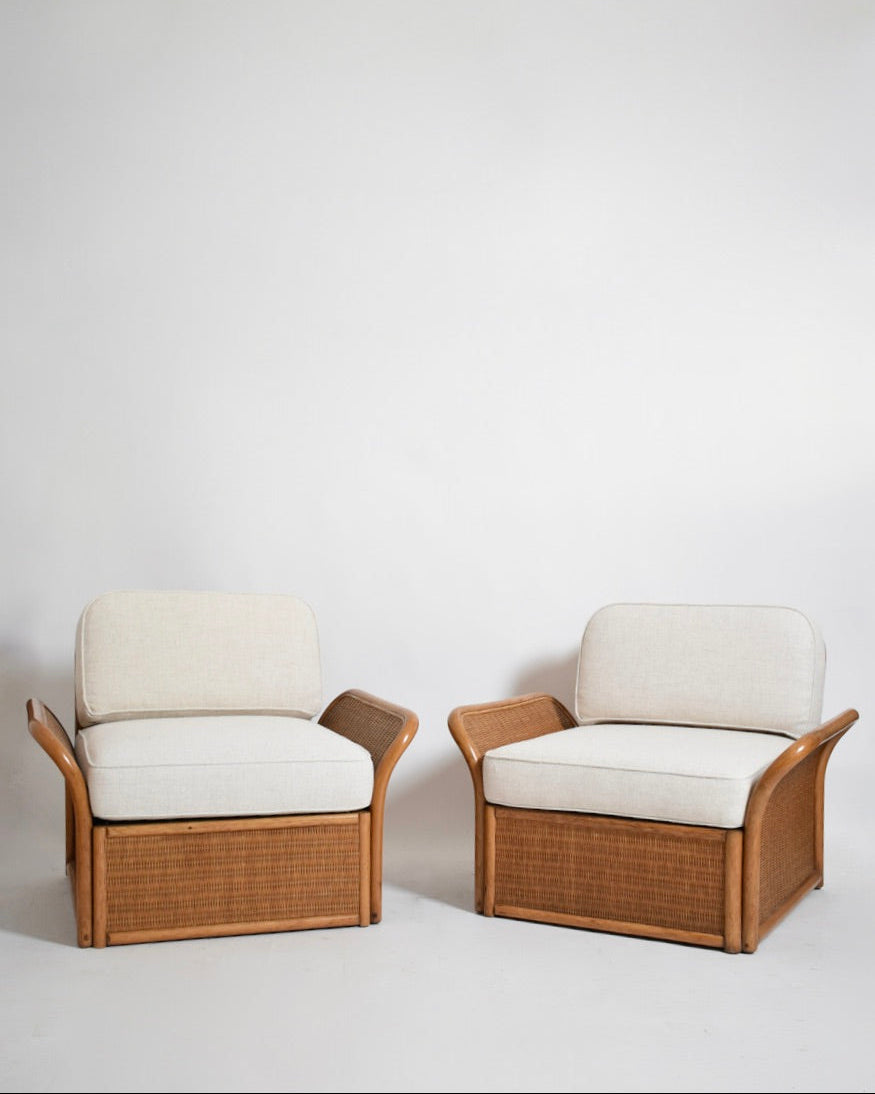 Pair of wicker armchairs, 1970s by Barracuda Interiors | The Oblist