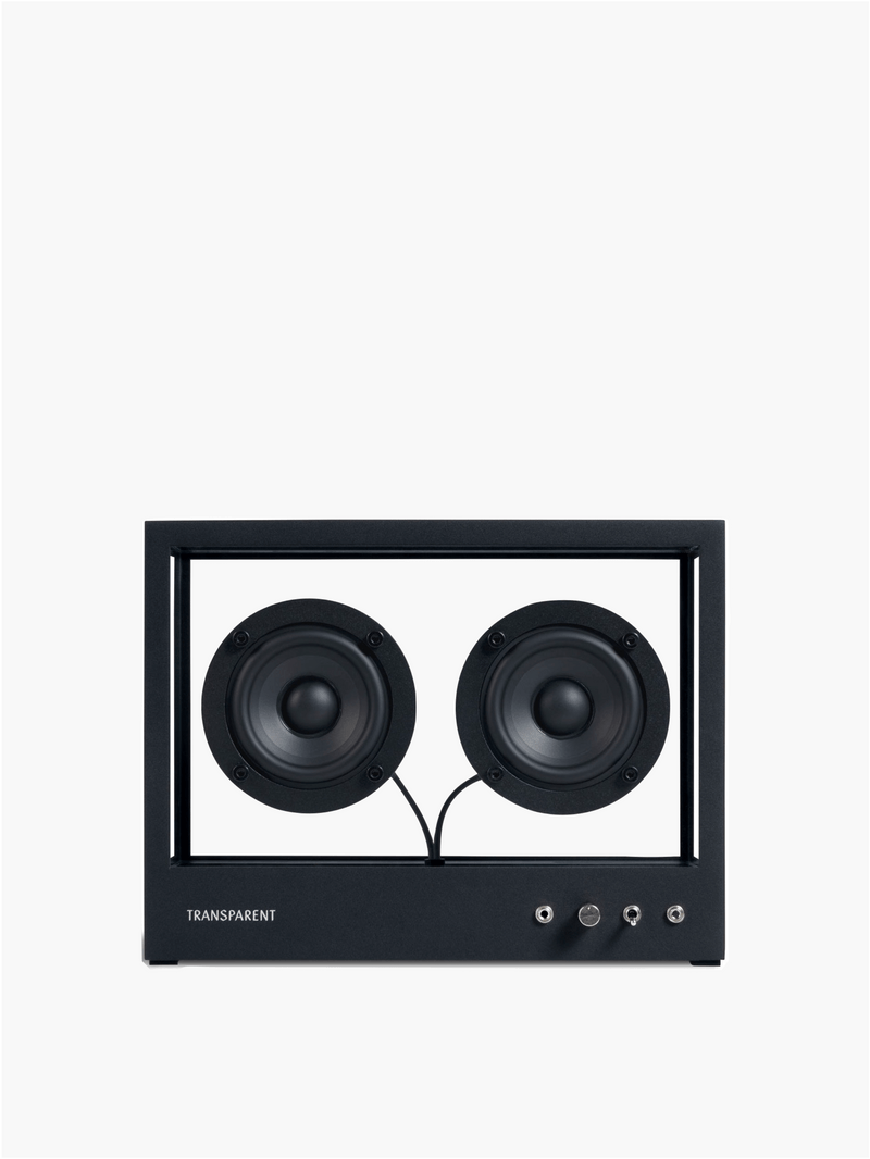 Small Transparent Speaker Black - Bluetooth — front view showing dual speakers and controls