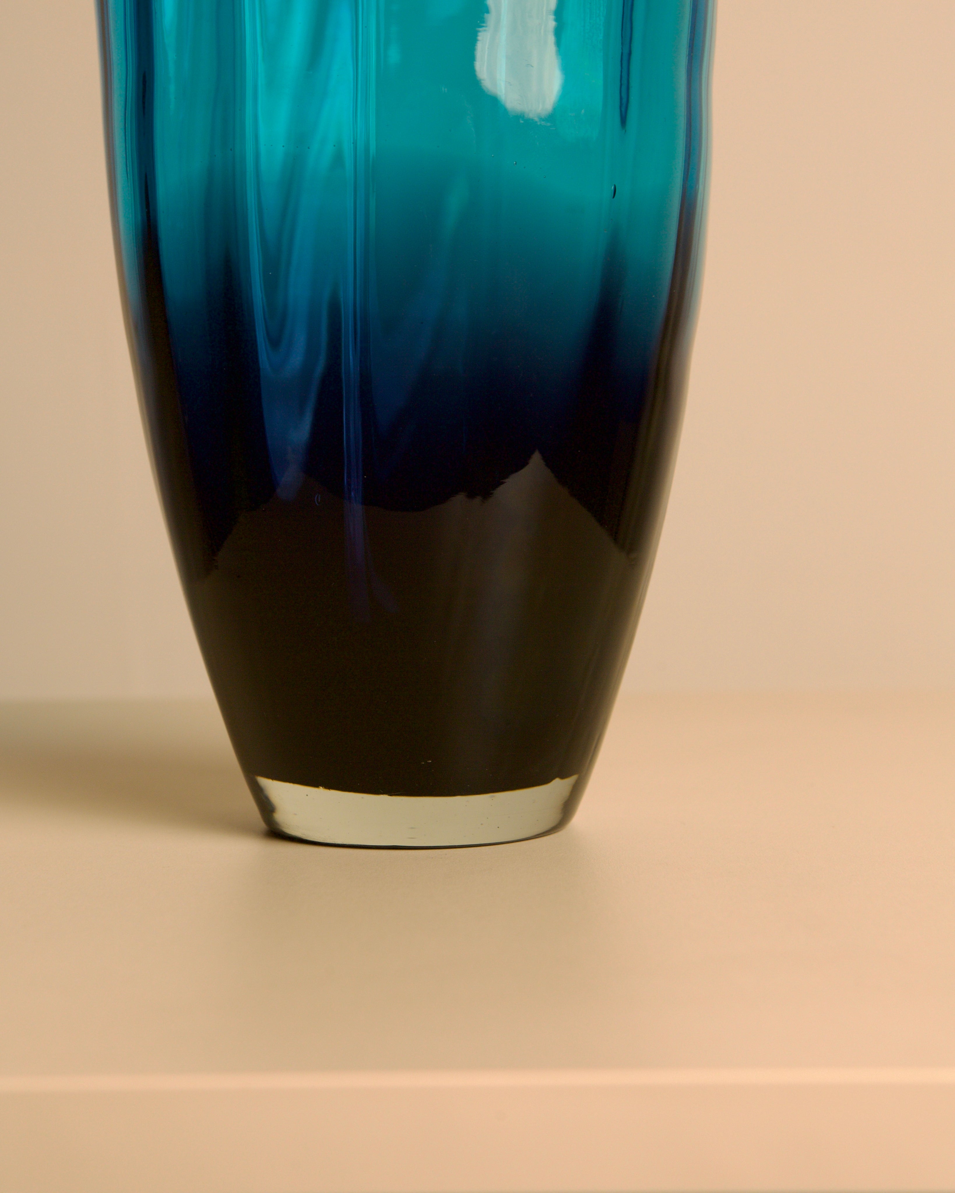 Large Blue Ombré Murano Glass Vase, Italy, 1980s — detail view