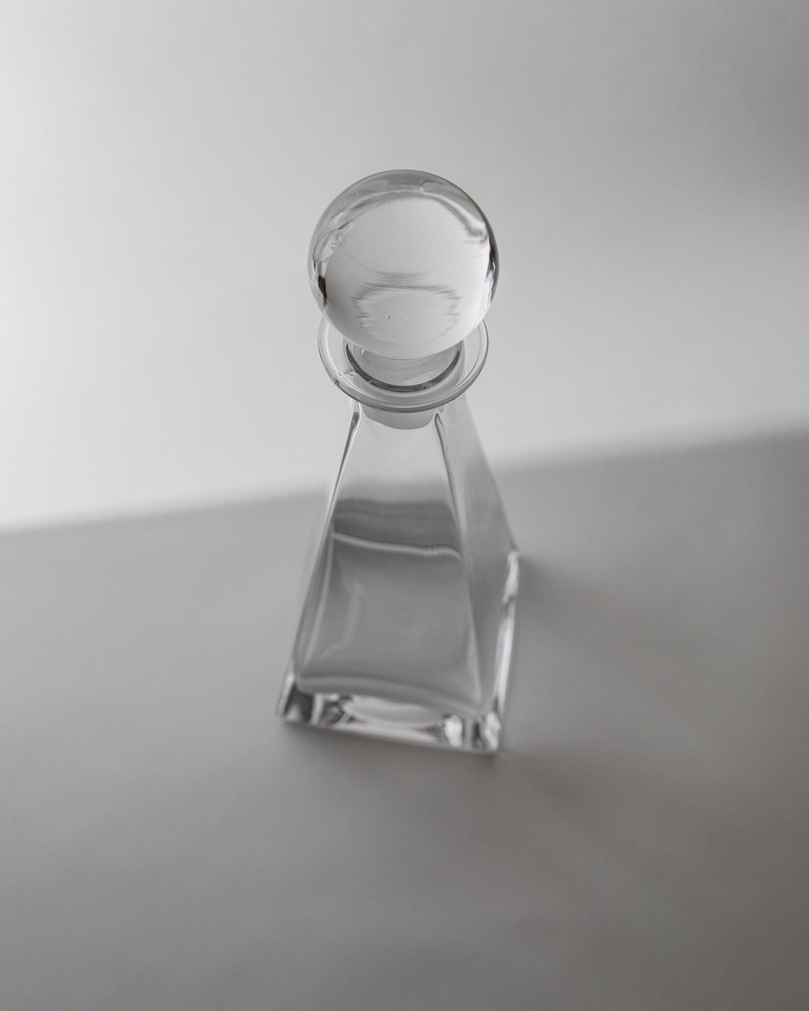 1980s Murano Glass Decanter — top view of clear glass shape