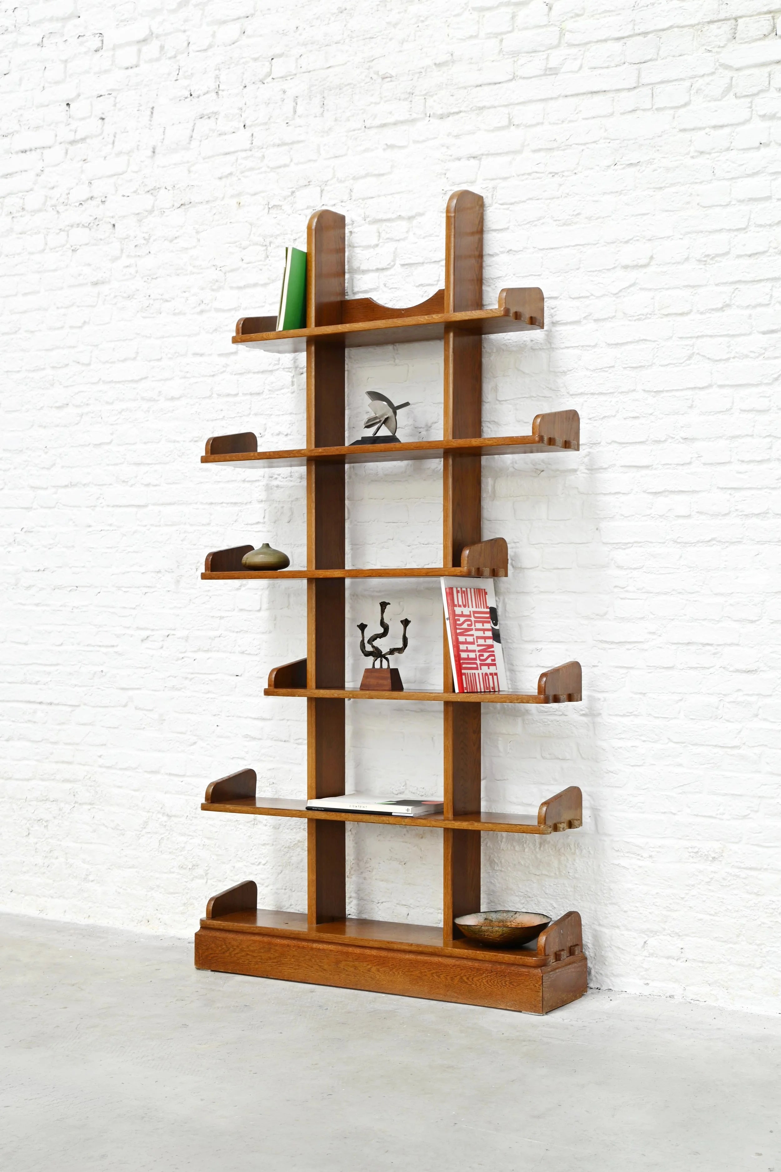 Brutalist Oak Asymmetrical Shelving Unit or Bookcase, The Netherlands, 1970s by Introverso | The Oblist