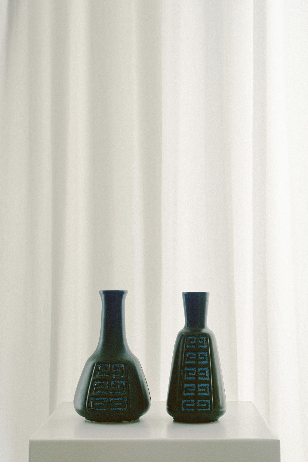 Danish Black Geometric Pottery Vase — close-up of textured black ceramic surface