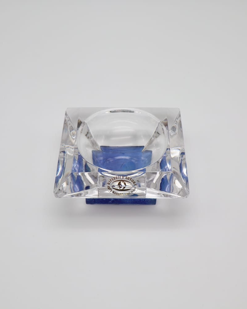 Vintage Glass Cube Ashtray - Clear Crystal with Blue Sommerso Core (c. 1970s) by Forma Finds | The Oblist