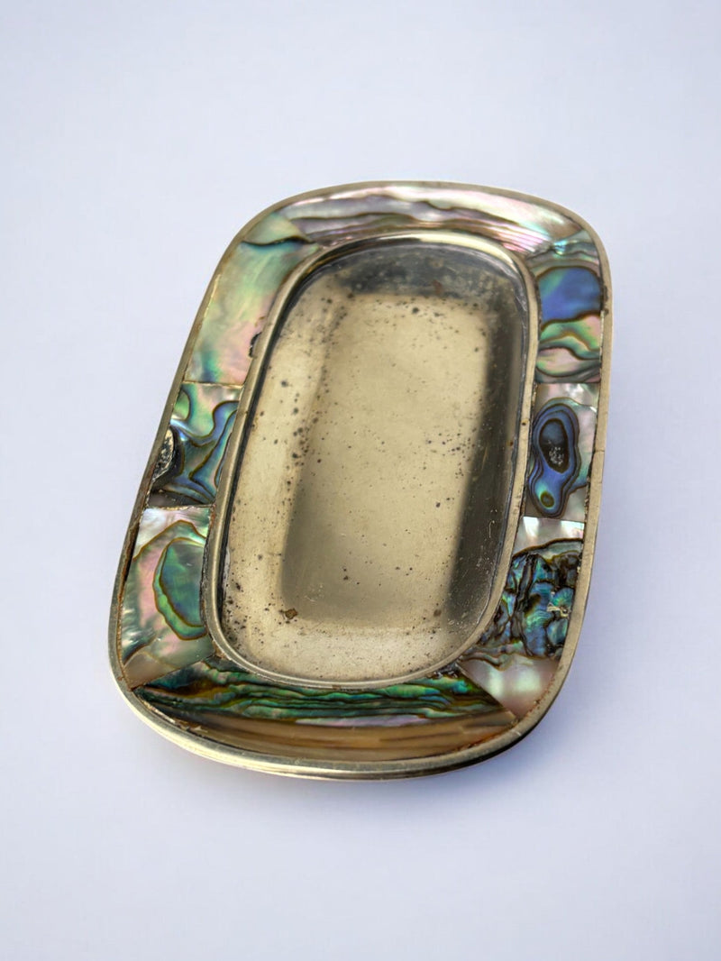 Abalone shell & alpaca tray, Mexico, circa 1970 by Malamar Studio | The Oblist — handcrafted, iridescent finish