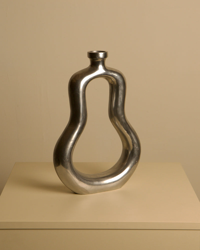 Italian cast aluminum vase 80's by Treaptyque | The Oblist — metallic silver finish