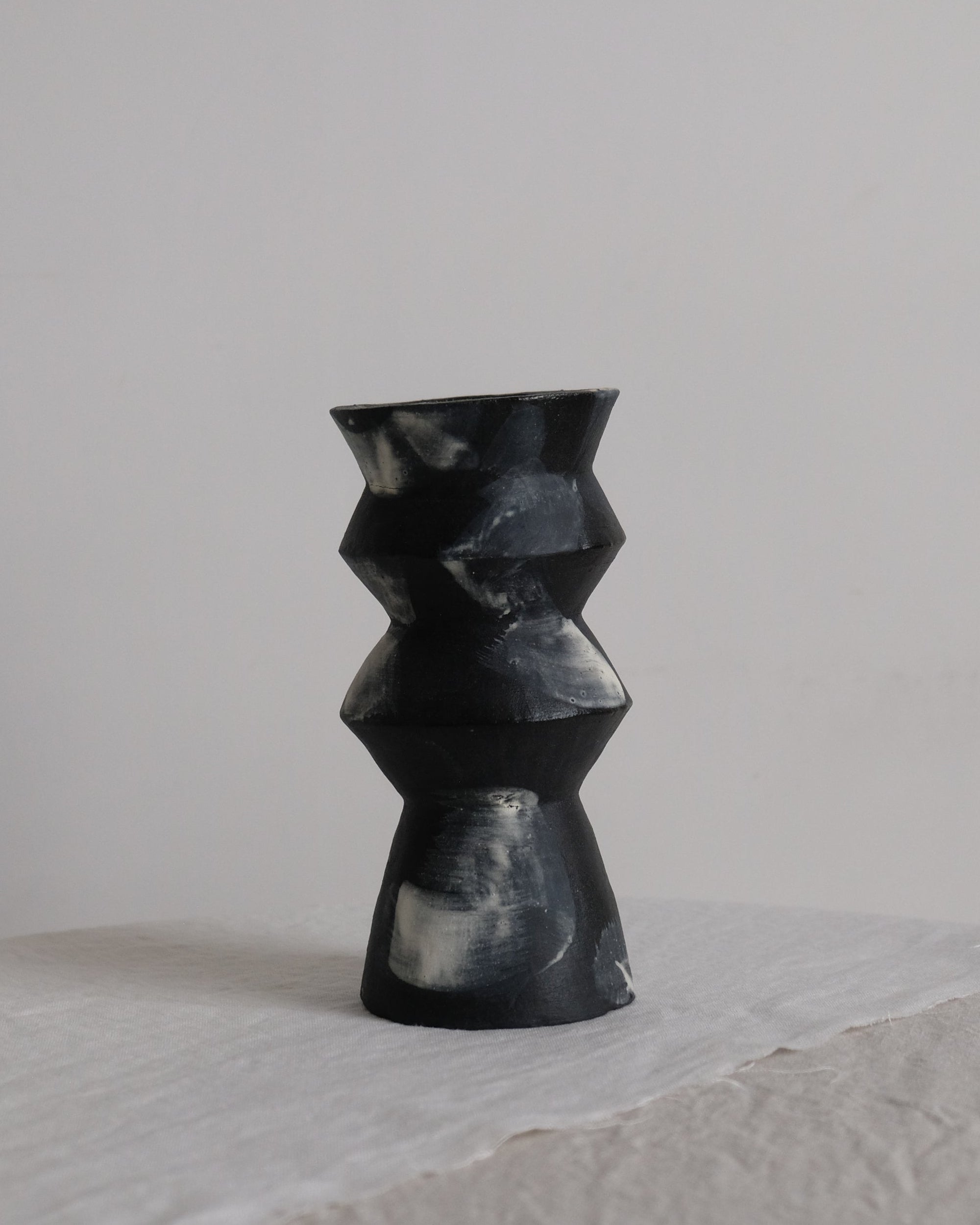 Night Trace – Hand-Built Ceramic Vase – side angle on neutral backdrop