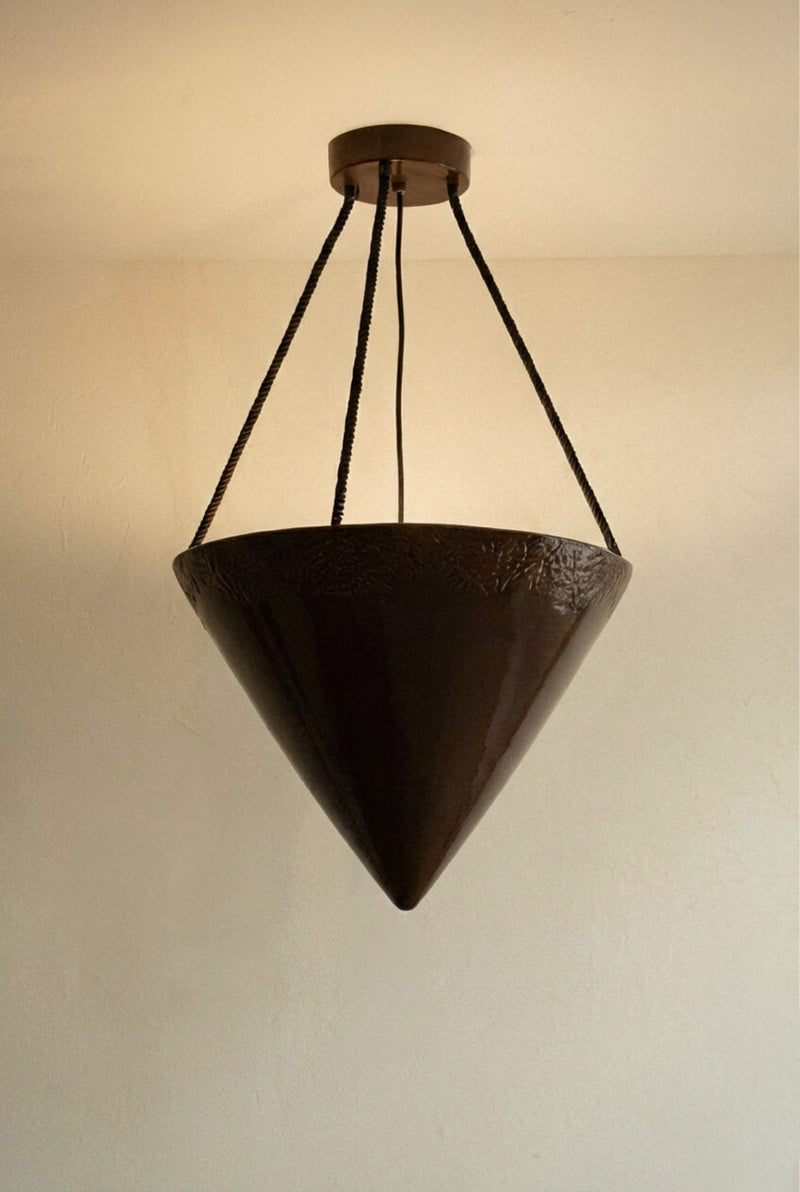 Vestige Handcrafted Pendant Light in Ceramic by Gazar Studio | The Oblist — brown ceramic, modern design