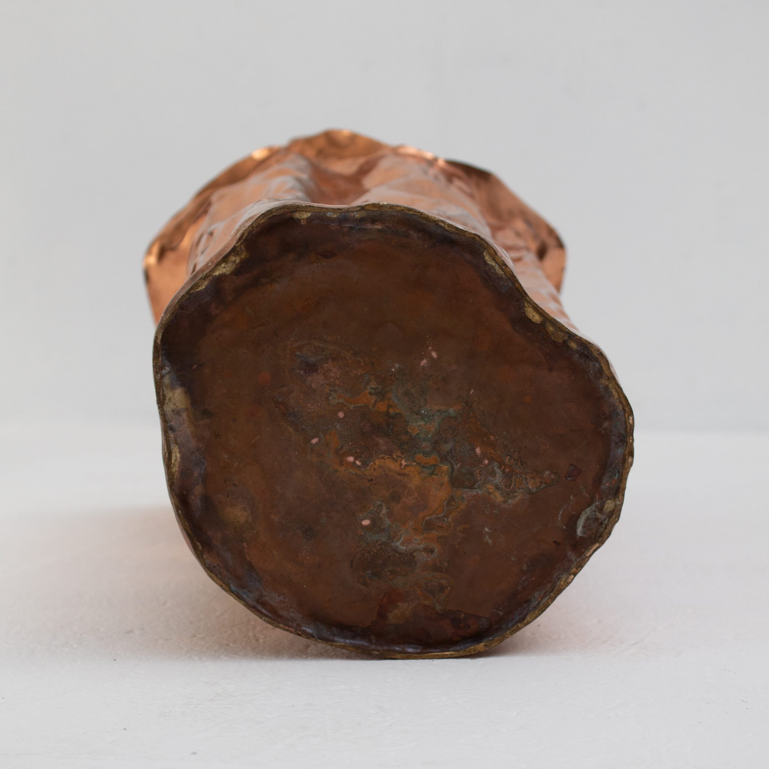 Bragalini Hammered Copper Vase — bottom view highlighting textured copper surface
