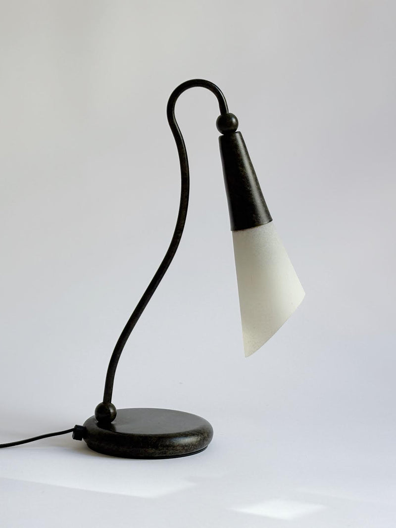 Metal Lamp with Glass Shade, Italy c. 1990's by Huerto | The Oblist — black metal, frosted glass