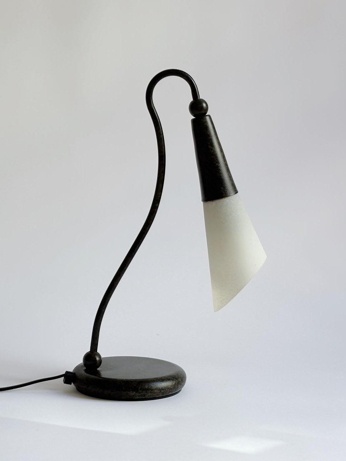 Metal Lamp with Glass Shade, Italy c. 1990's by Huerto | The Oblist — black metal, frosted glass