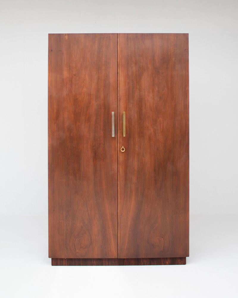 Mid-Century Walnut Wardrobe with Brass Handles by Malata Antwerp | The Oblist