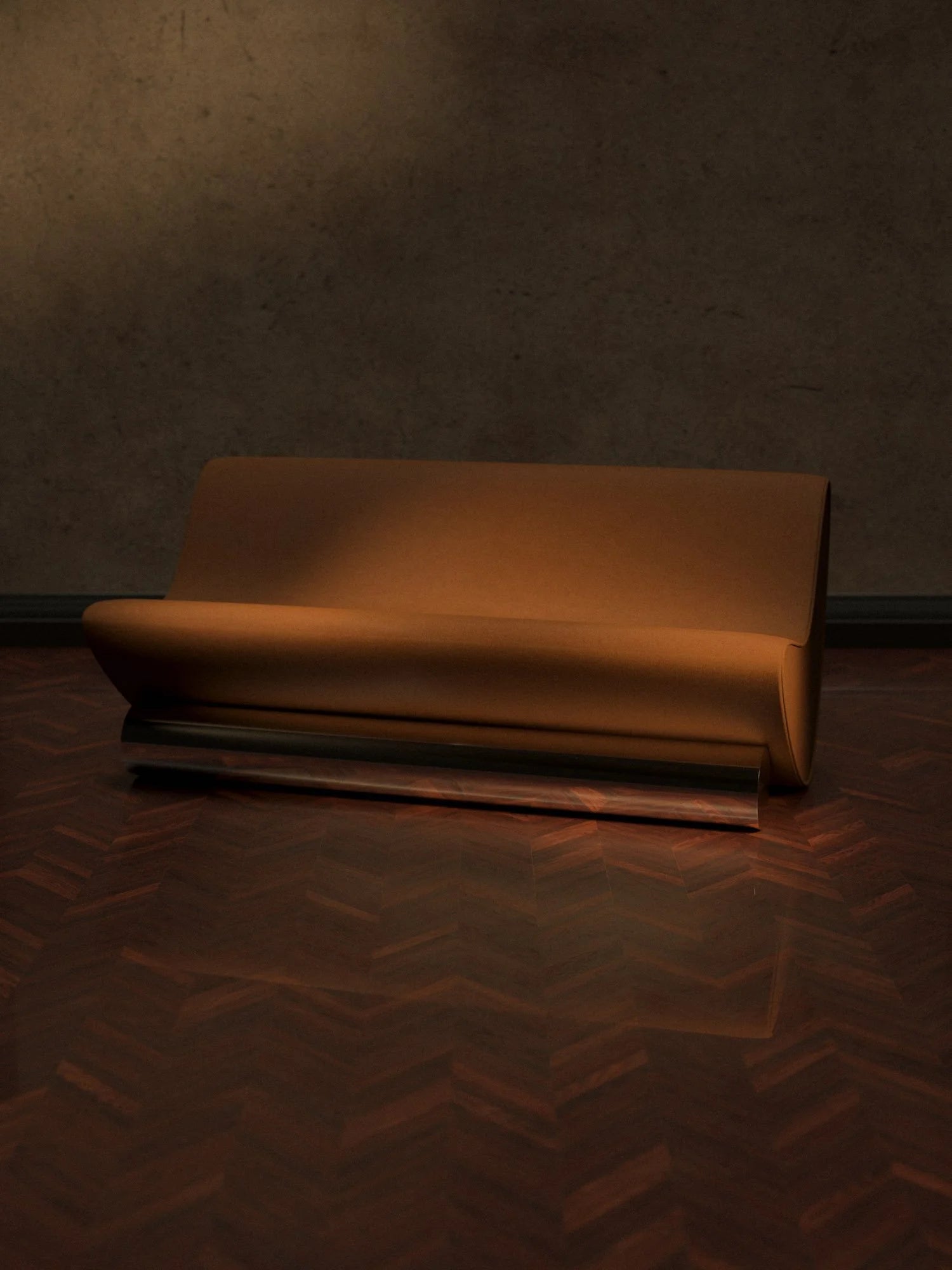 Contemporary Sofa in Tobacco Velvet and Chrome - Vanguard by Studio Brocky — detail view