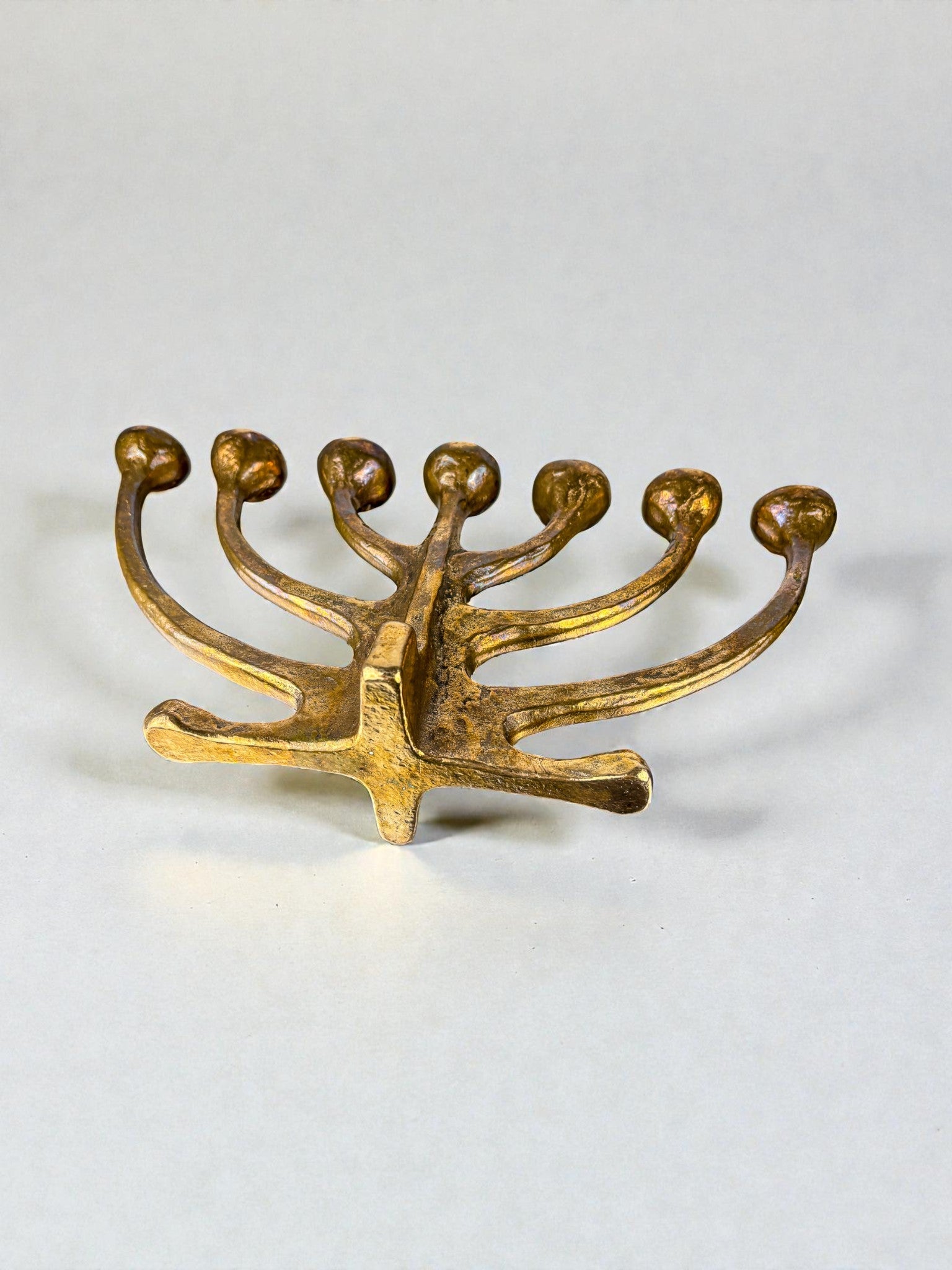 Brutalist Michael Harjes Menorah Candelabra in Bronze, Germany, 1960's — lifestyle setting