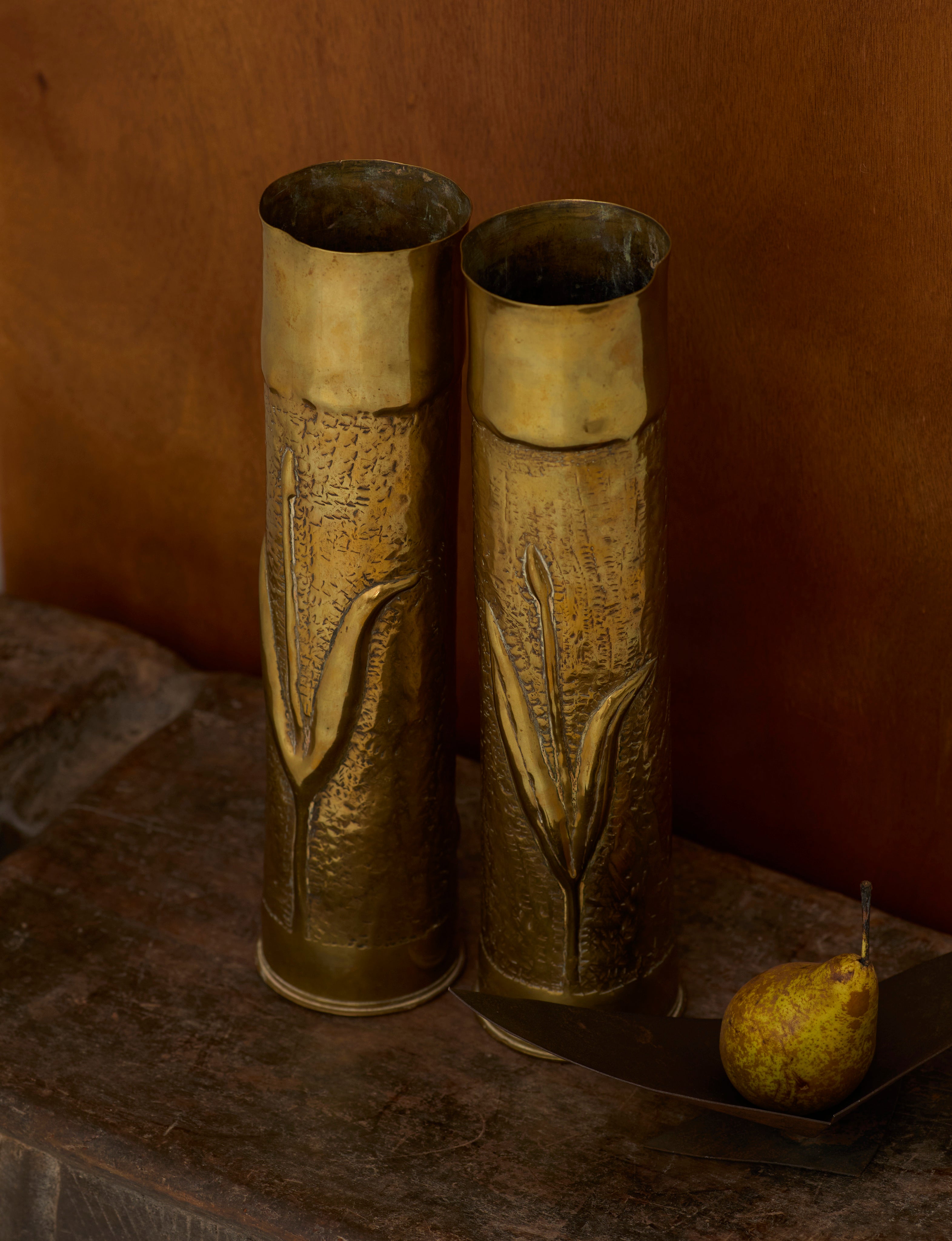 Set of 2 Vintage Vases in Metal Brass