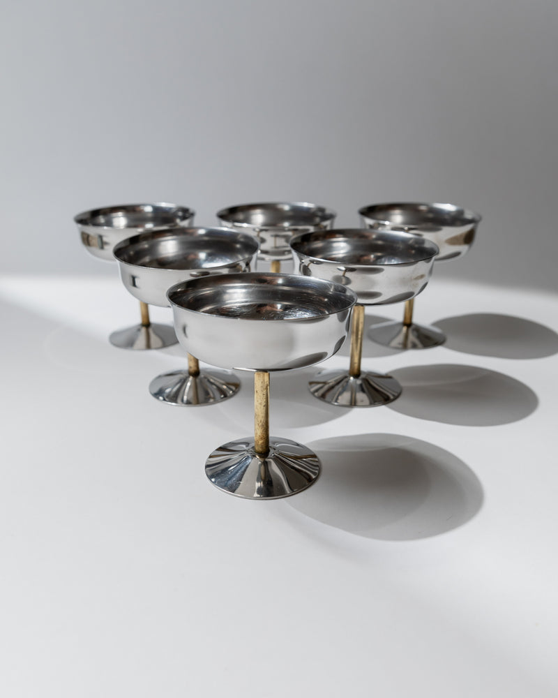 Set of 6 vintage champagne coupes with golden stems, Italy 1970s