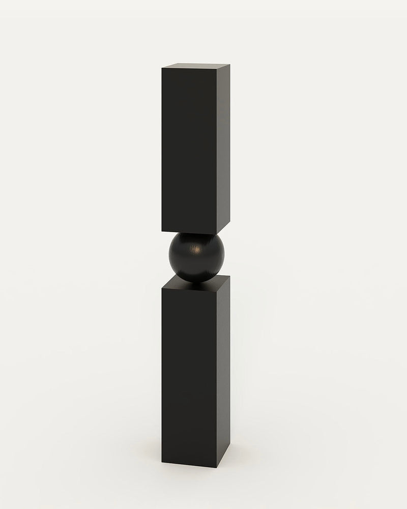 Pecan' Long Shelf — close-up of black wood with round accent