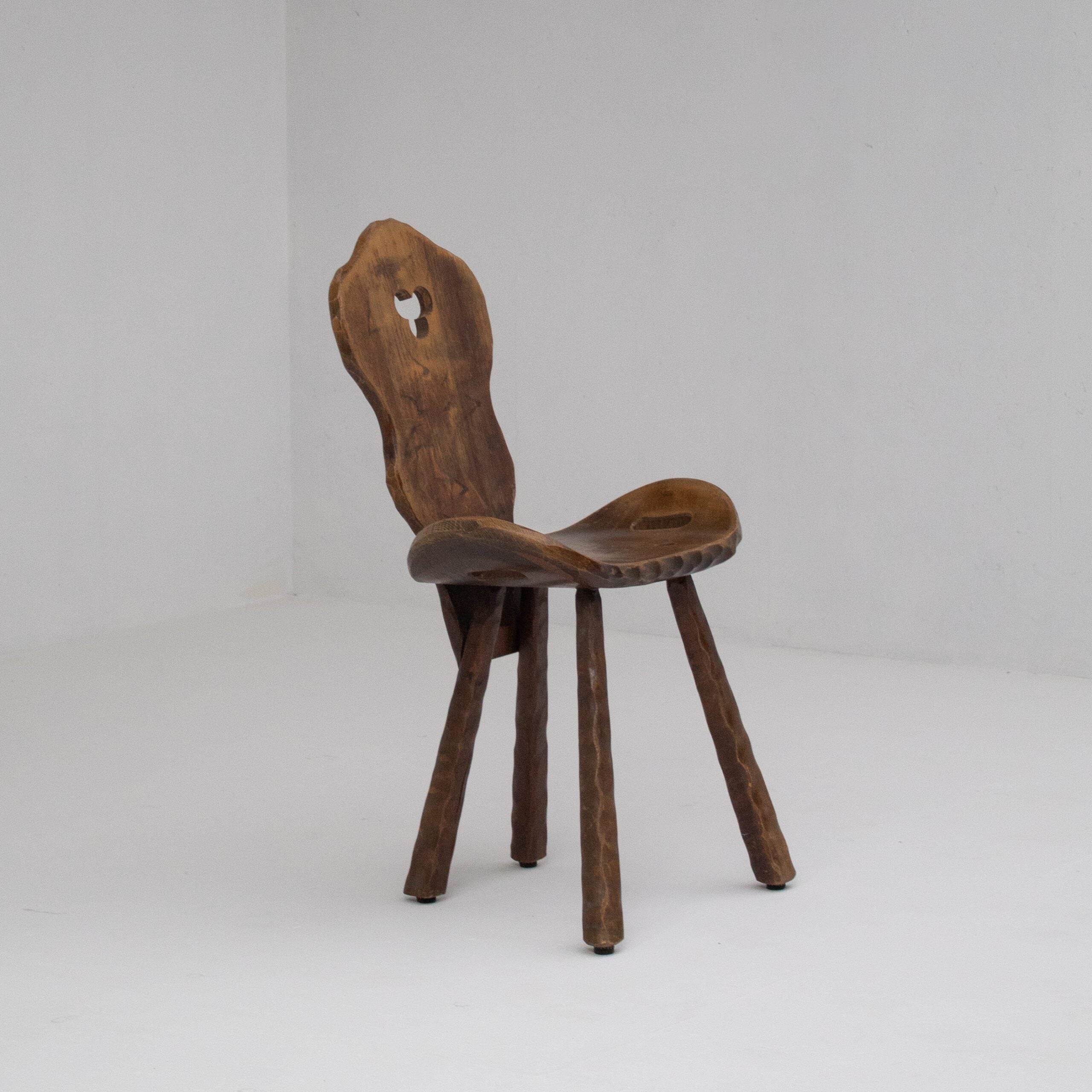 Set of 6 Brutalist Solid Wood Stools, 1970s — close-up
