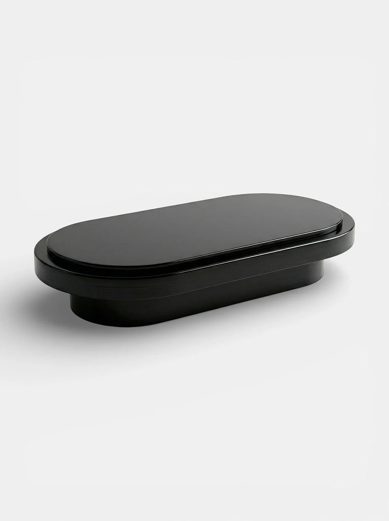 Mirage Black Lacquered Wood Coffee Table — close-up of smooth black surface