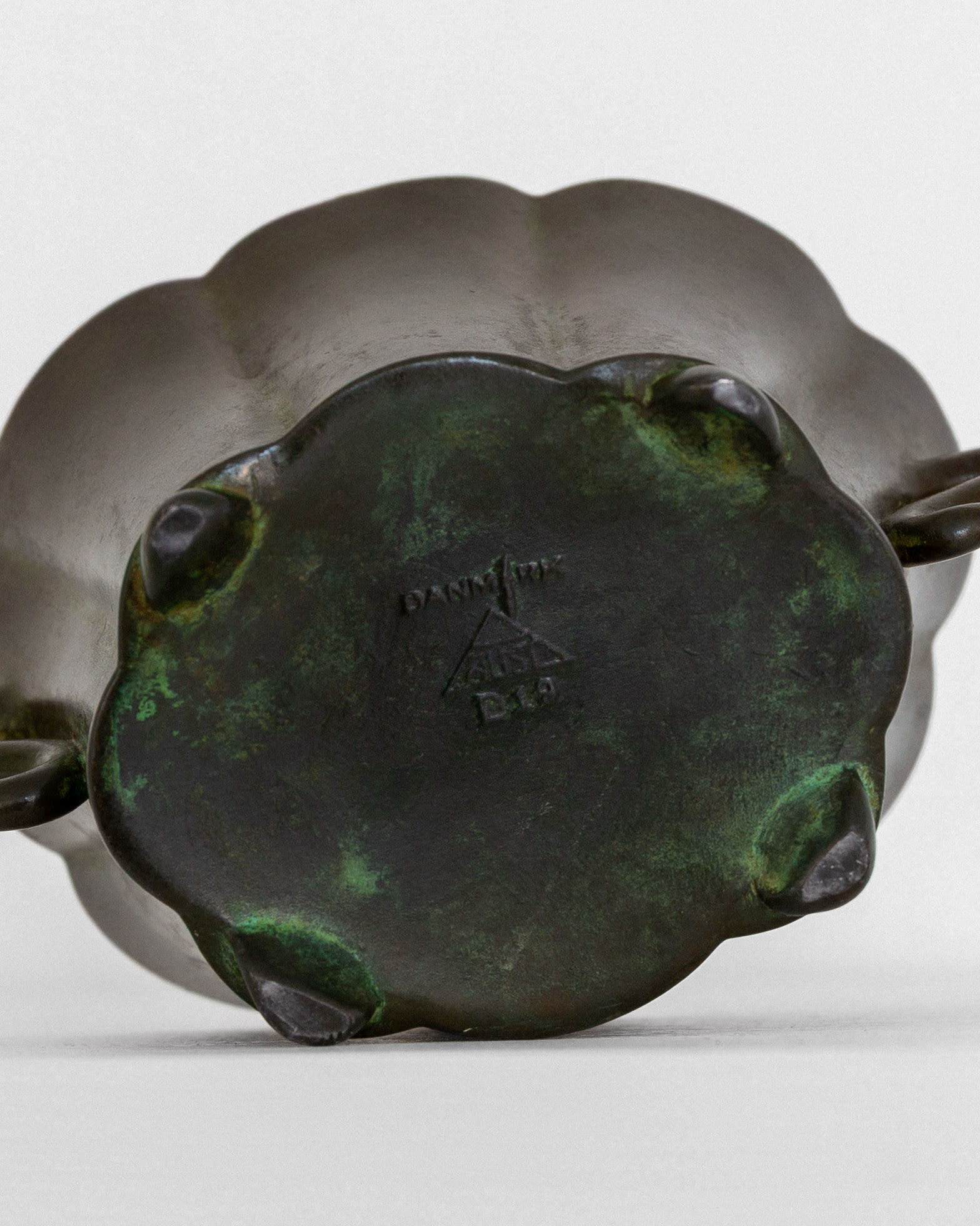 Art Deco Miniature Jardiniere by Just Andersen, Denmark, 1930s — top view of patinated metal base