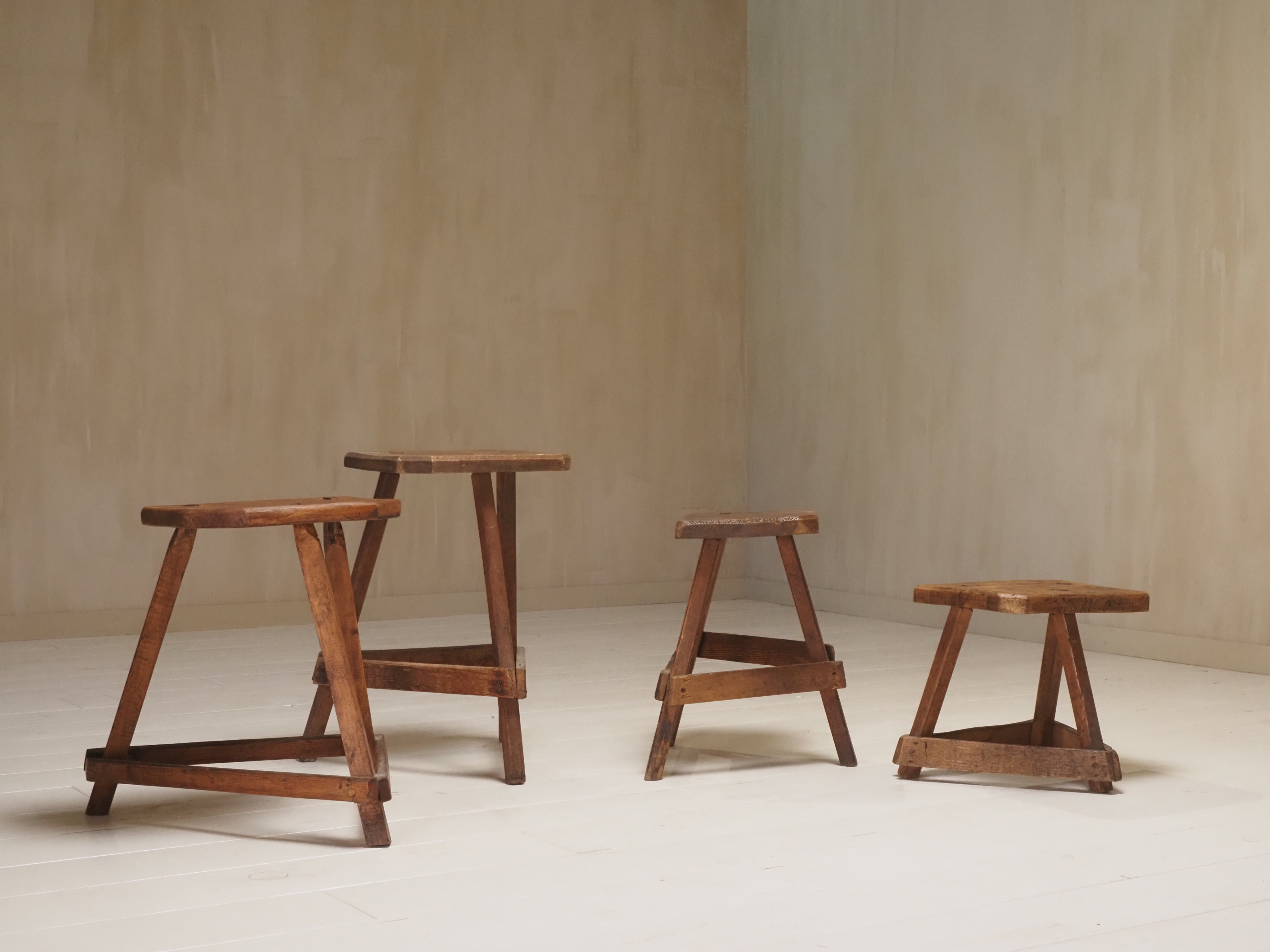 Set of 19th Century English Antique Oak Cutler's Stools — in context
