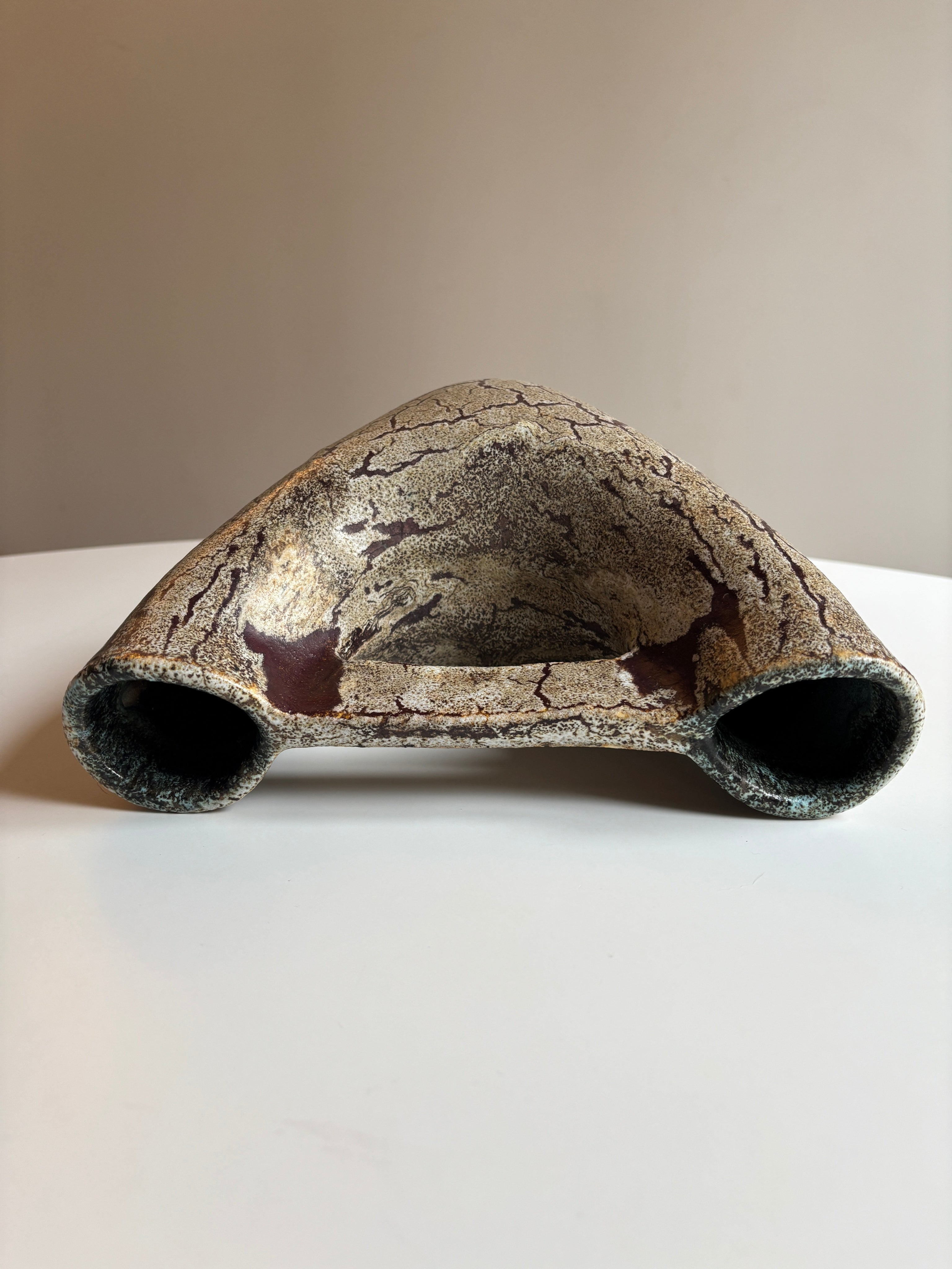 Brutalist Sculptural Ceramic Vase by Accolay — Burgundy, France, c. 1950s — top view highlighting textured ceramic surface