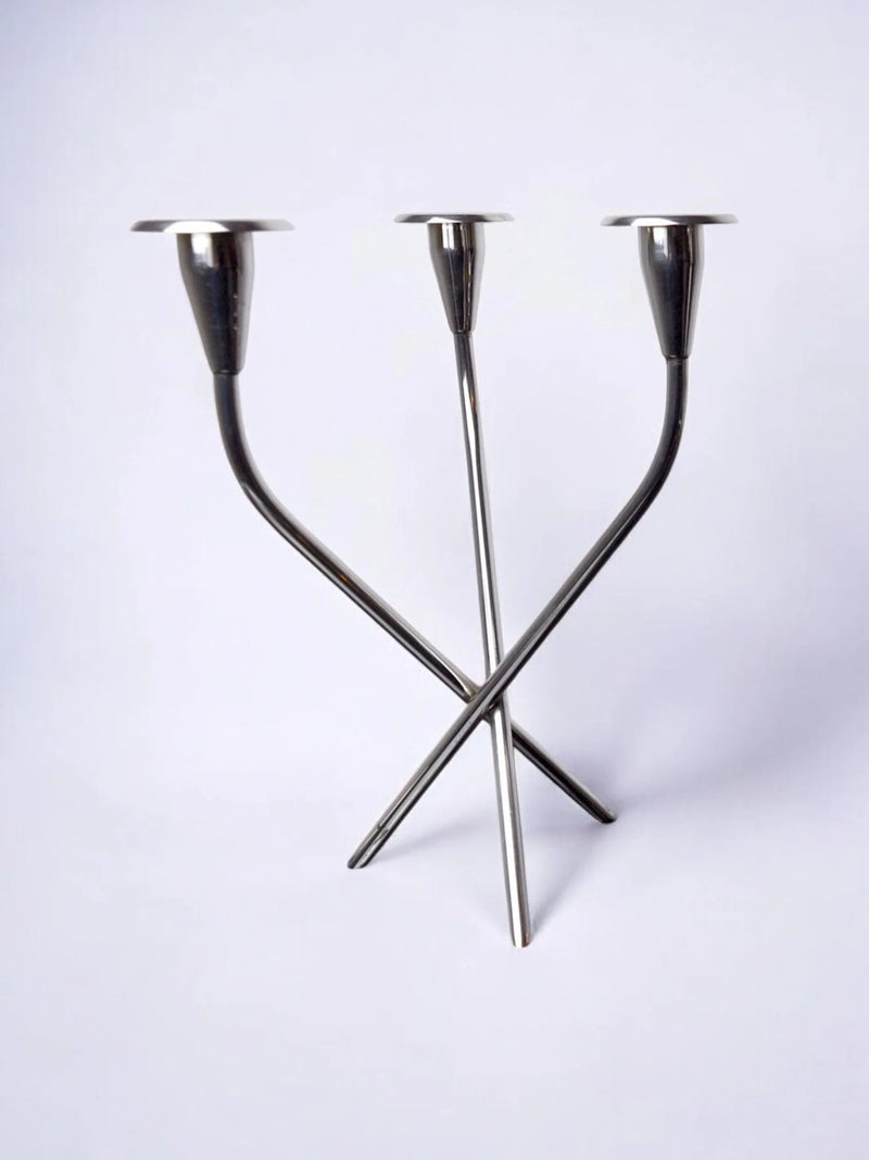 Scandinavian Candleholder, Sweden, 1970 — close-up of polished metal design