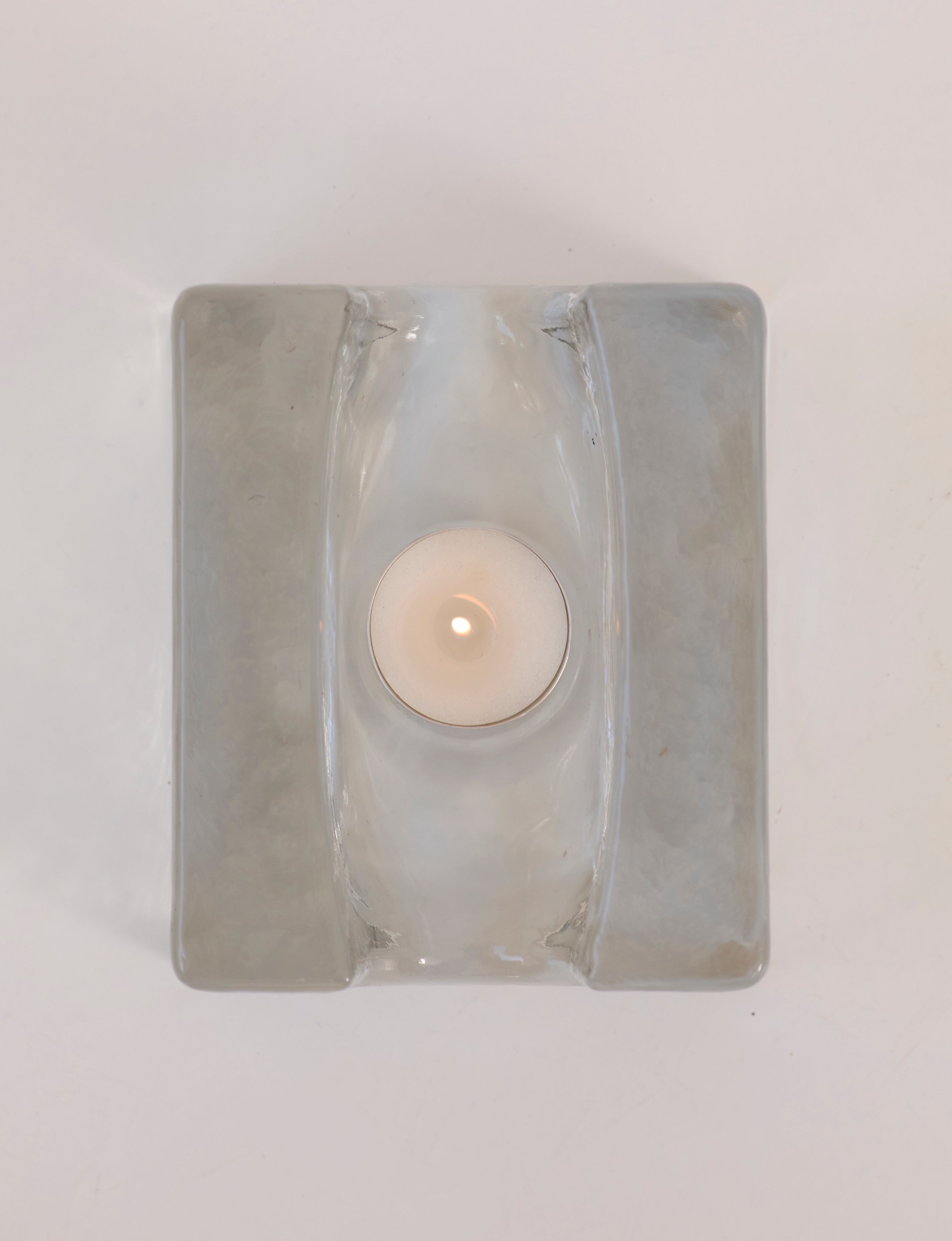 Vintage Scandinavian Candle Holders in Glass and Clear Glass — top view showing candle in clear holder