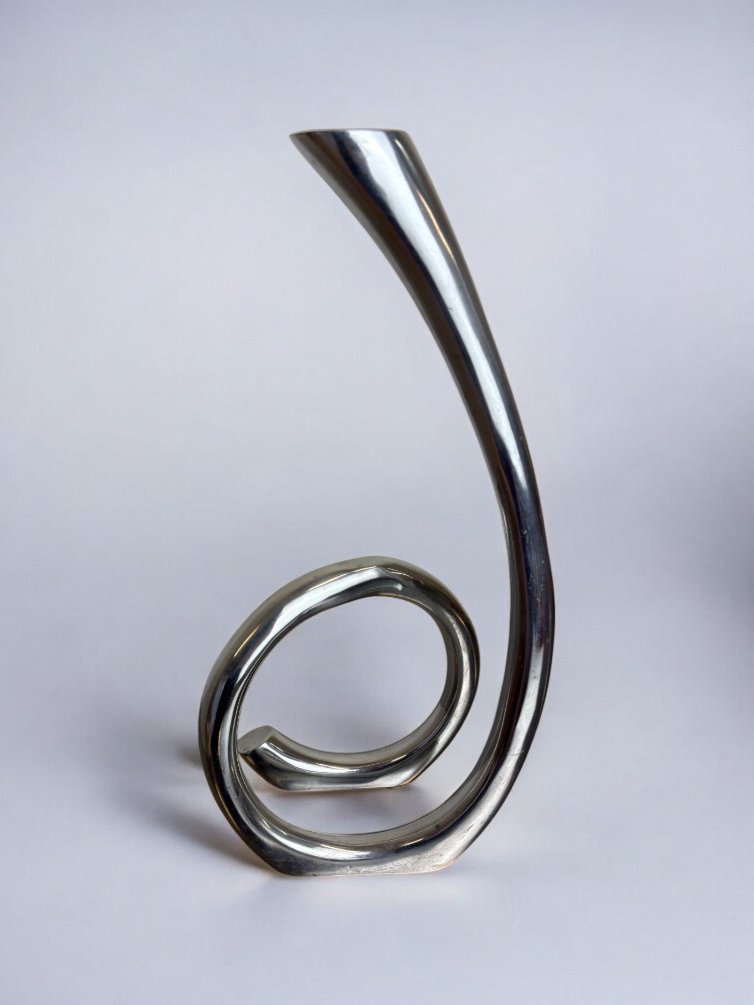 Biomorphic Candleholder, Spain, 1970s — side angle showing polished metal curves