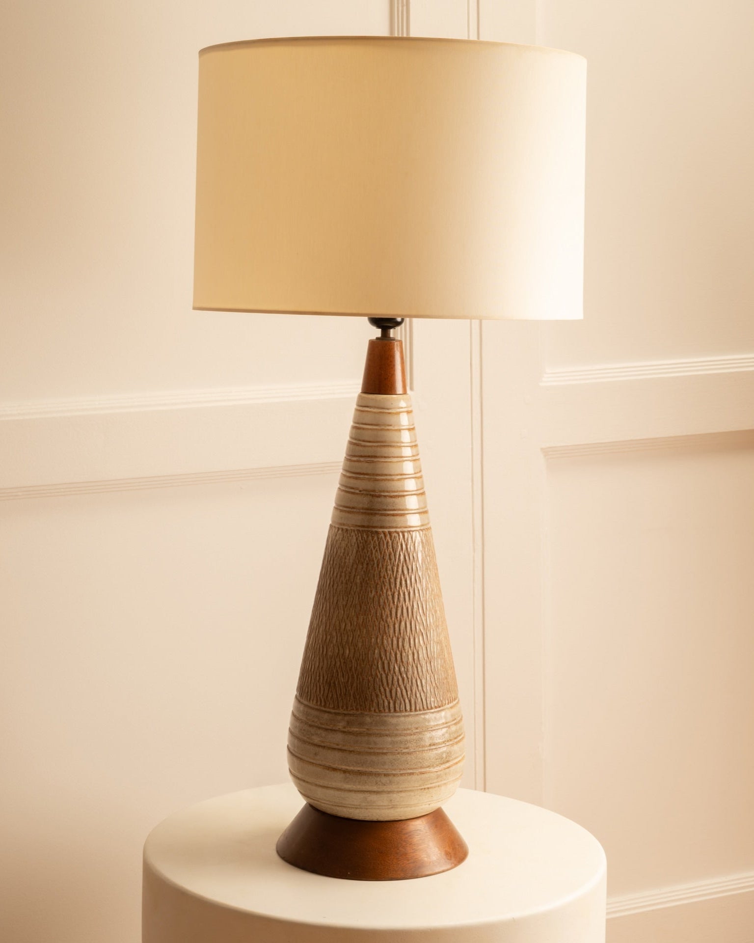 Large Danish ceramic table lamp with textured conical base