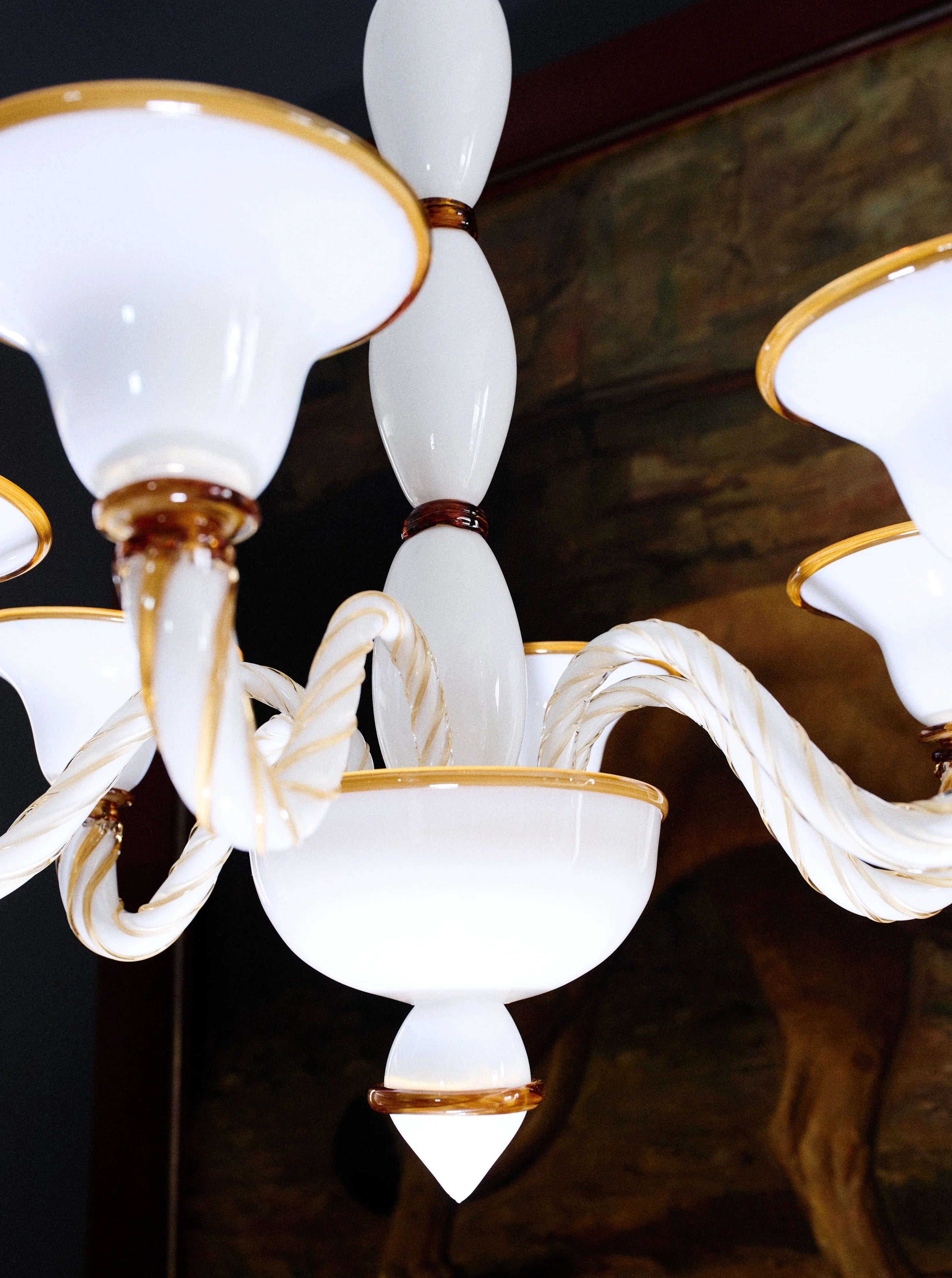 Rosenborg Chandelier — side angle showing white ceramic and gold accents