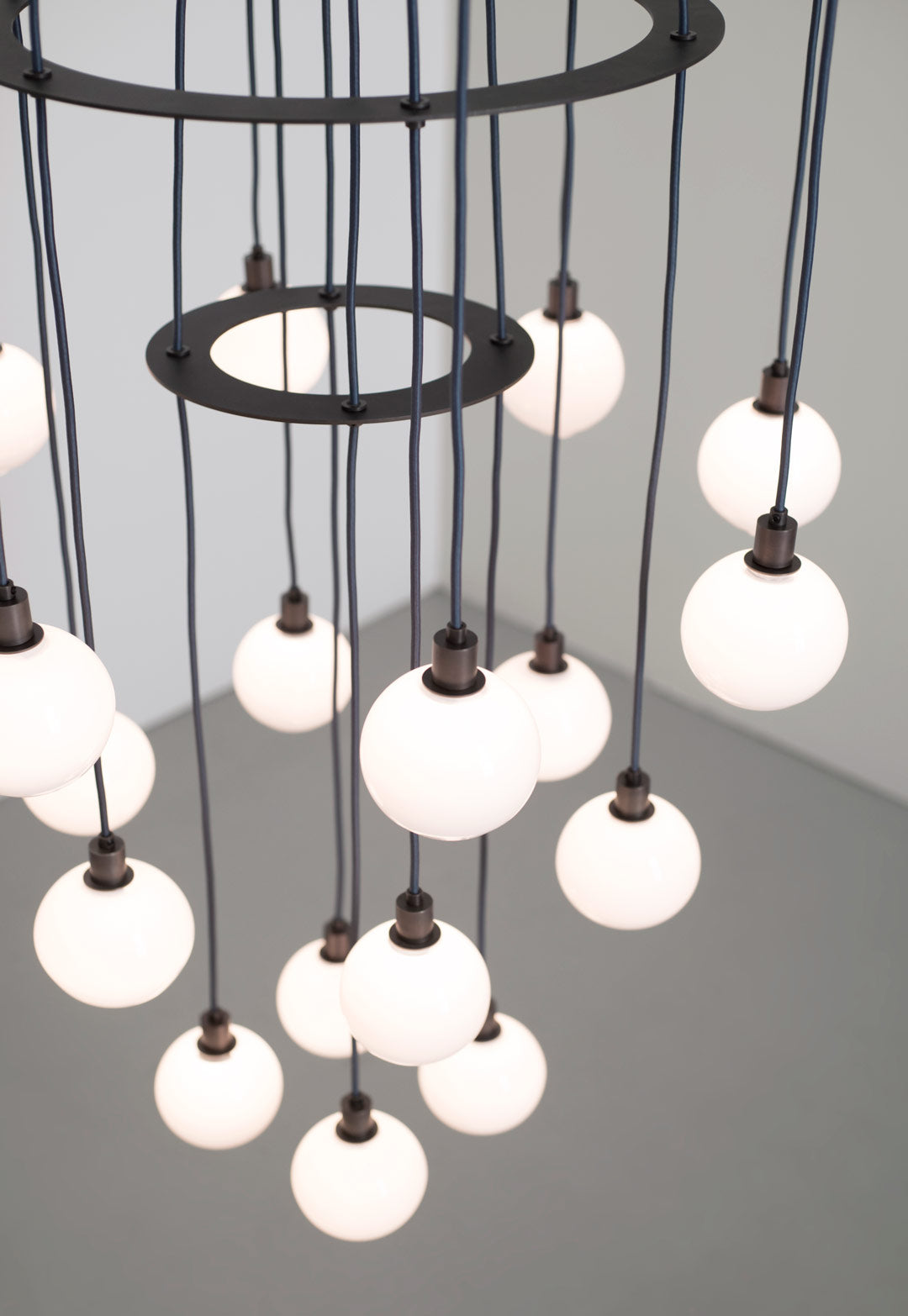 SkLO Drape Circle 18 Chandelier - White Glass, Dark Oxidized finish — detail view