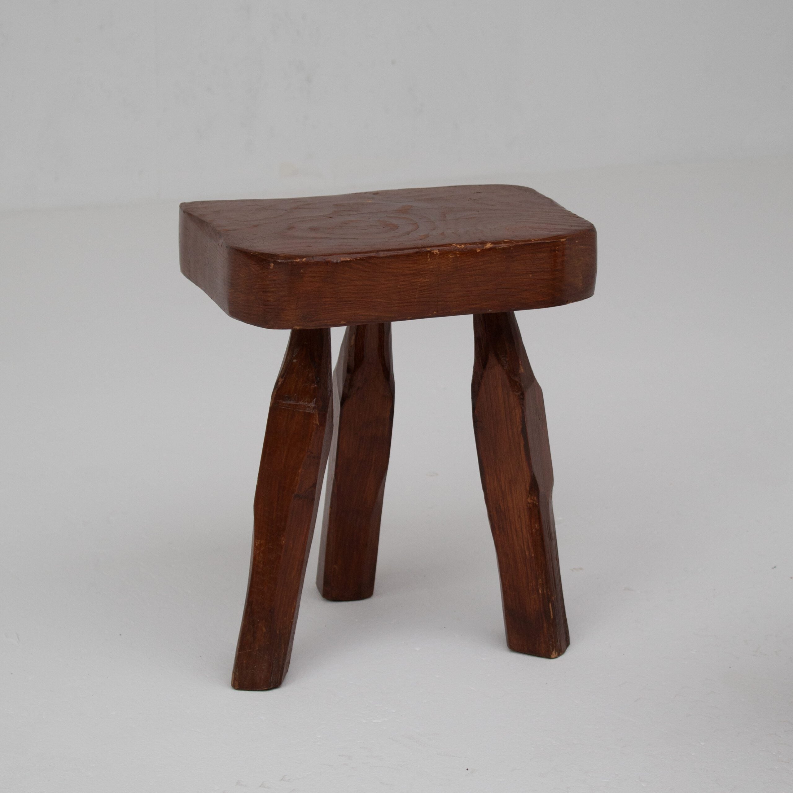 Pair of Sculptural Solid Wood Brutalist Stools, France, 1960s — in context