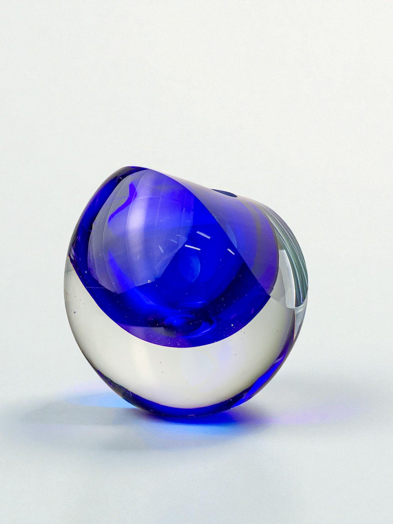 Italian Blue Sommerso Candleholder by Seguso, Murano, 1970's — angled view on white background